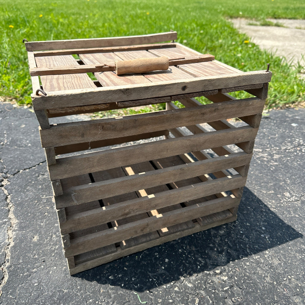 Antique Humpty Dumpty Owosso Mfg. Co. Wood Chicken Egg Crate W/ Lid