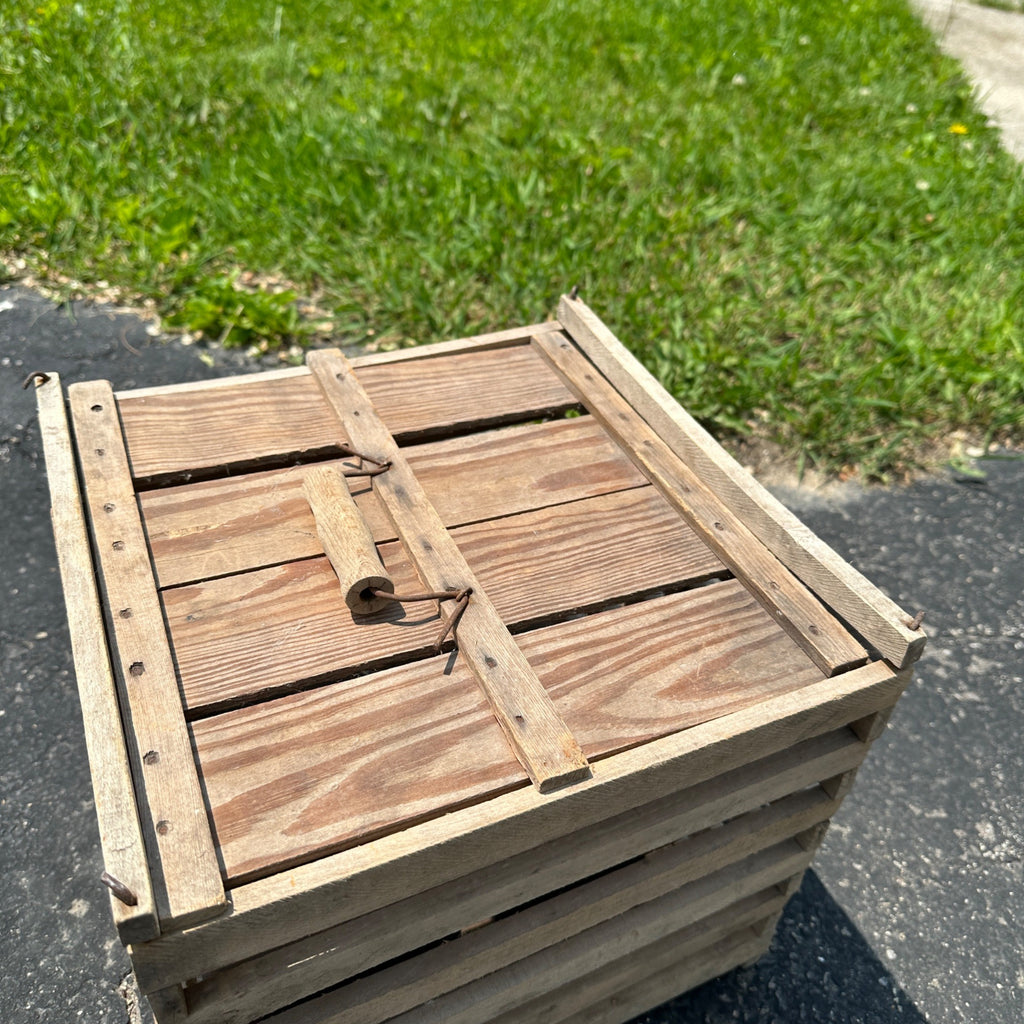 Antique Humpty Dumpty Owosso Mfg. Co. Wood Chicken Egg Crate W/ Lid
