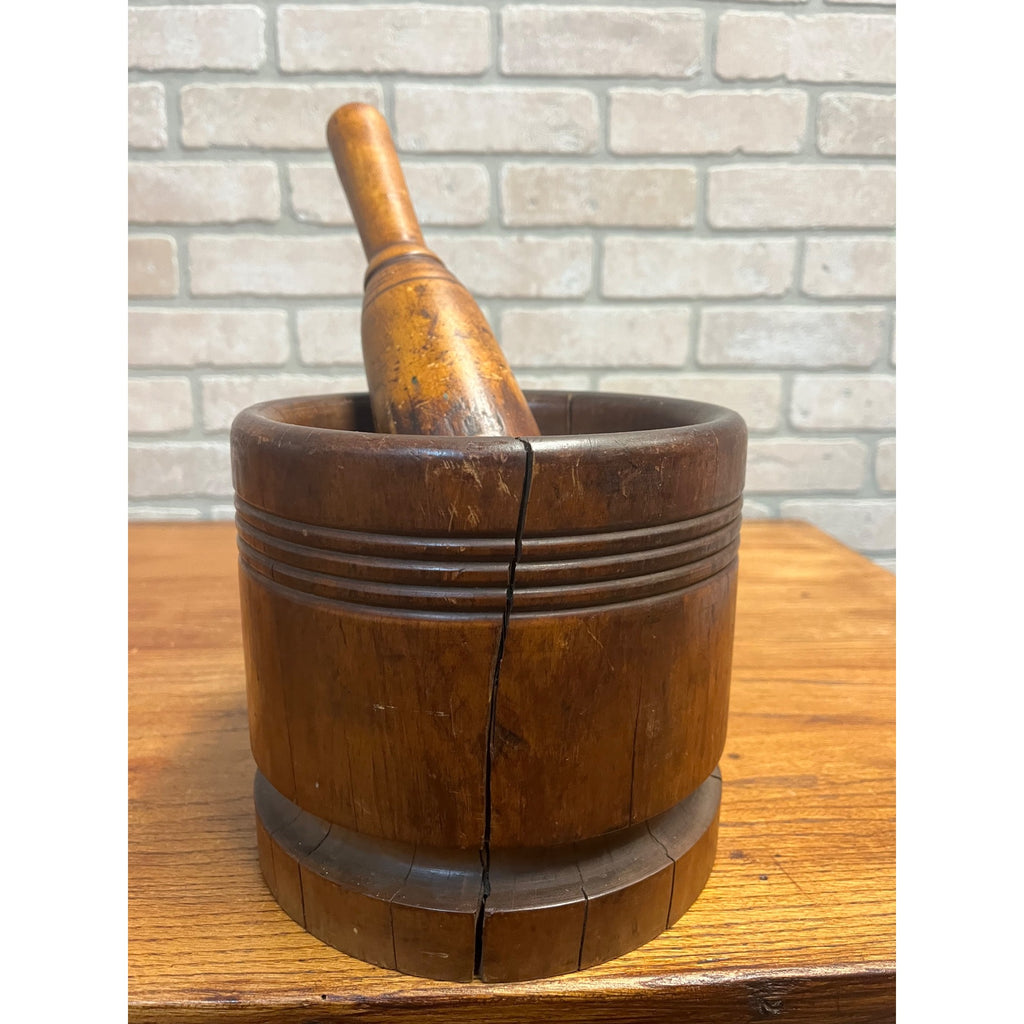 Antique Primitive 19th c. Wooden Hand Carved Mortar & Pestle Apothecary Medicine
