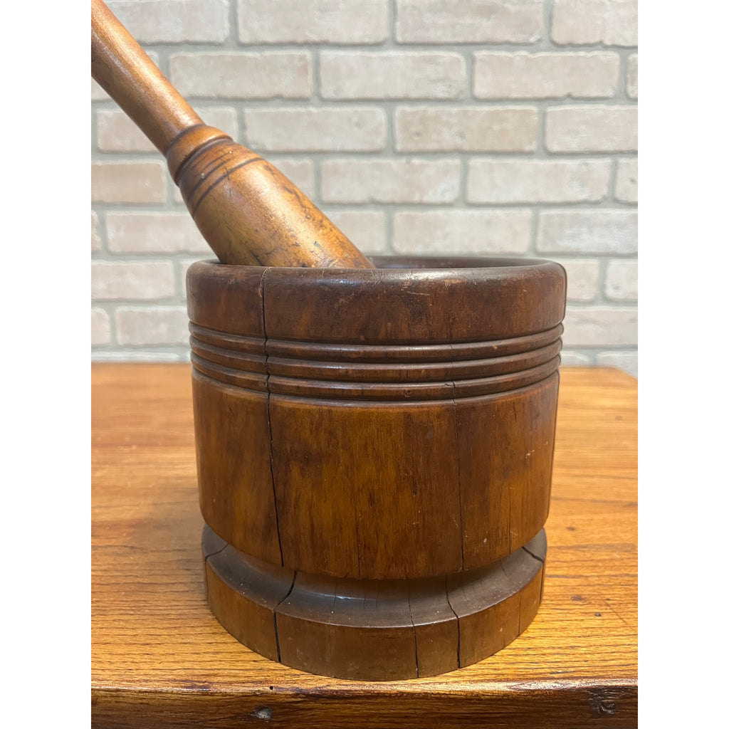 Antique Primitive 19th c. Wooden Hand Carved Mortar & Pestle Apothecary Medicine