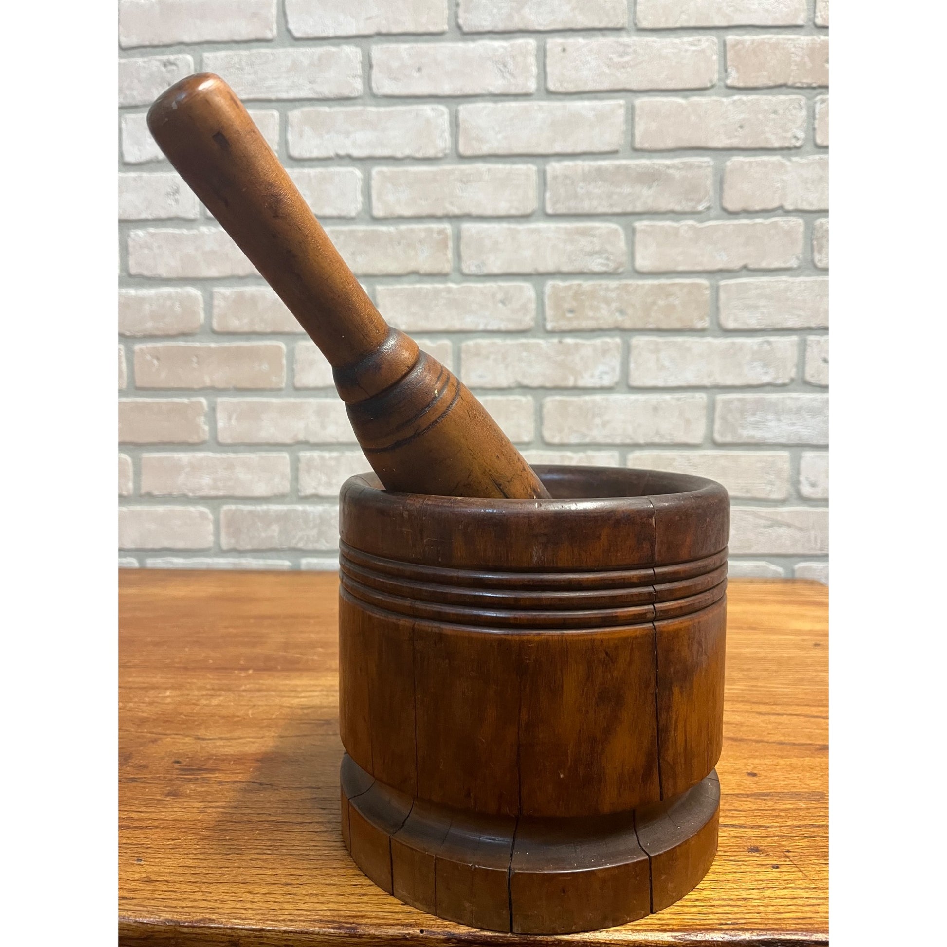 Antique Primitive 19th c. Wooden Hand Carved Mortar & Pestle Apothecary Medicine