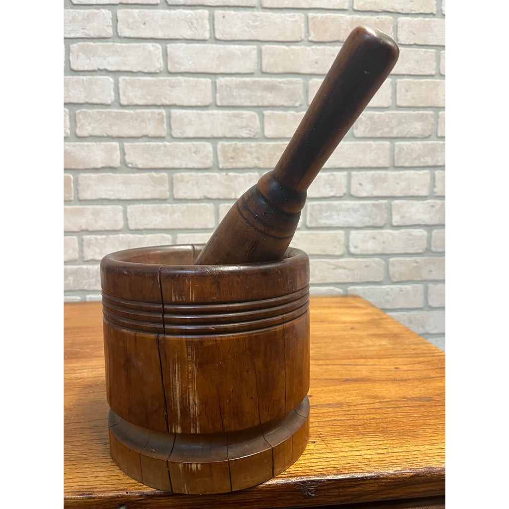 Antique Primitive 19th c. Wooden Hand Carved Mortar & Pestle Apothecary Medicine