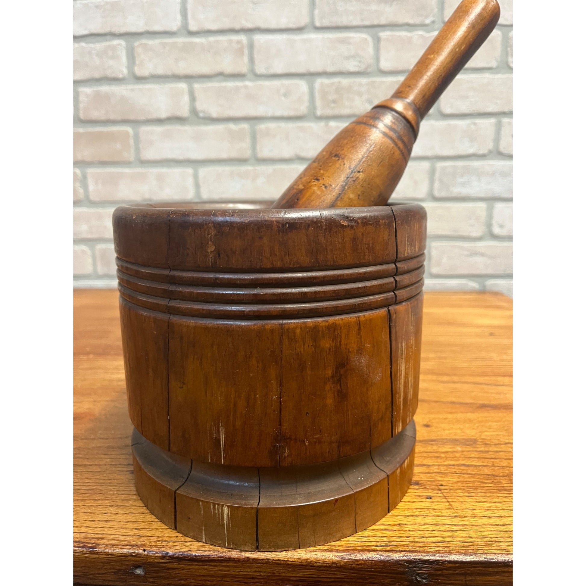 Antique Primitive 19th c. Wooden Hand Carved Mortar & Pestle Apothecary Medicine