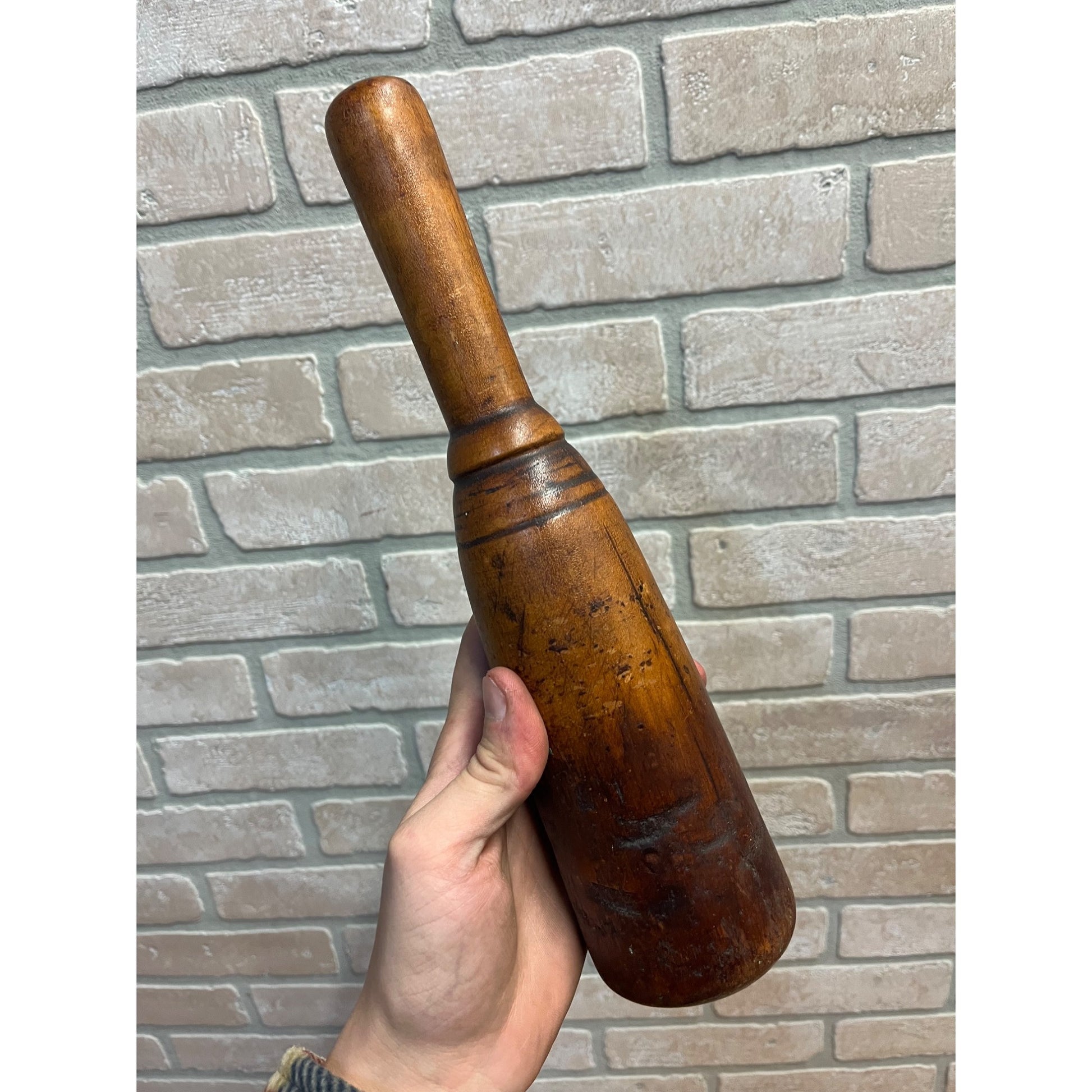 Antique Primitive 19th c. Wooden Hand Carved Mortar & Pestle Apothecary Medicine