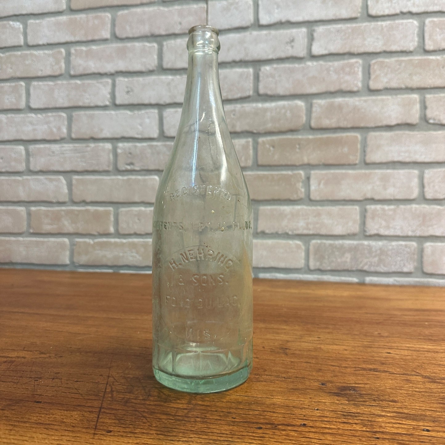 Vintage H. Nehring & Sons Fond du Lac Glass Soda Bottle 1pt 12oz