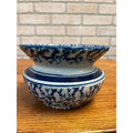Antique Stoneware Blue & White Banded Splatter Spittoon Cuspidor Primitive Farmhouse 1800s