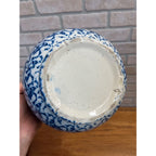 Antique Stoneware Blue & White Banded Splatter Spittoon Cuspidor Primitive Farmhouse 1800s