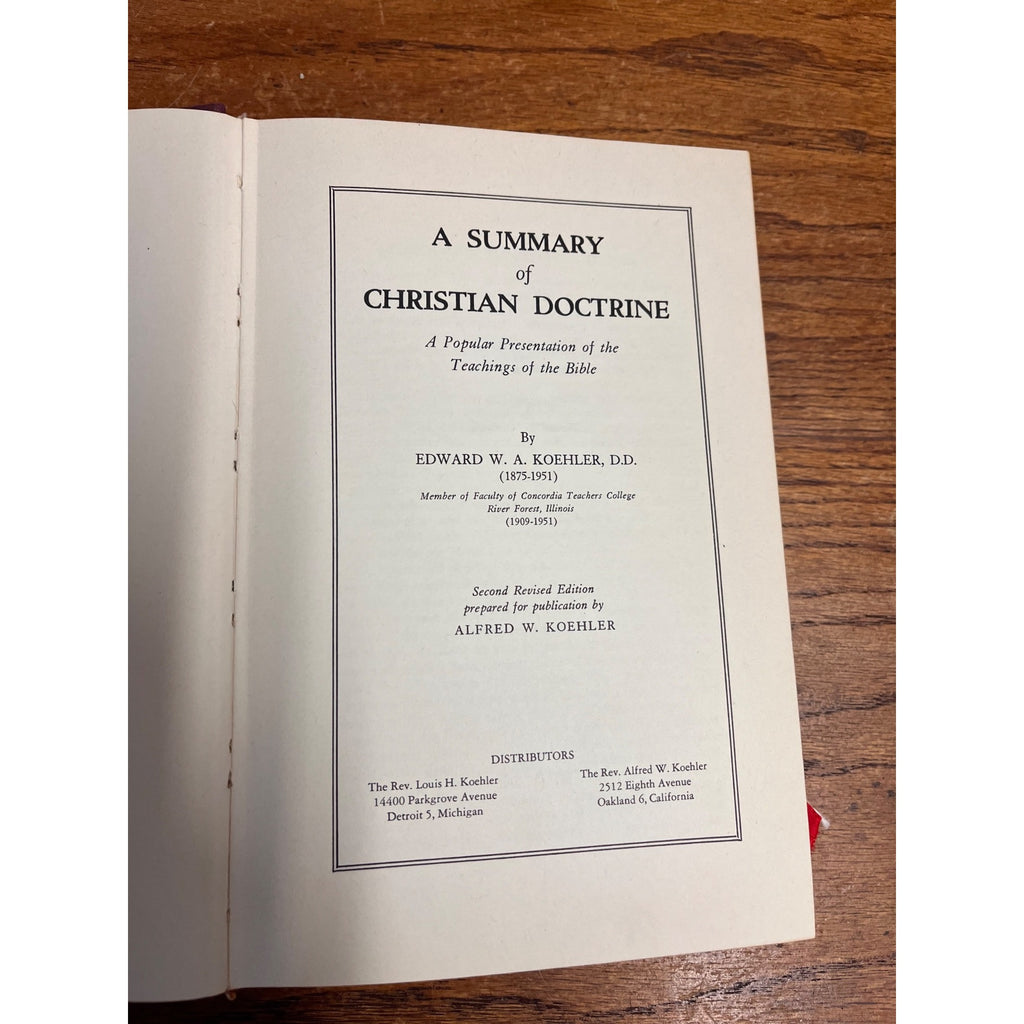 Vintage 1952 A Summary of Christian Doctrine Edward Koehler Teachings of Bible Hardcover