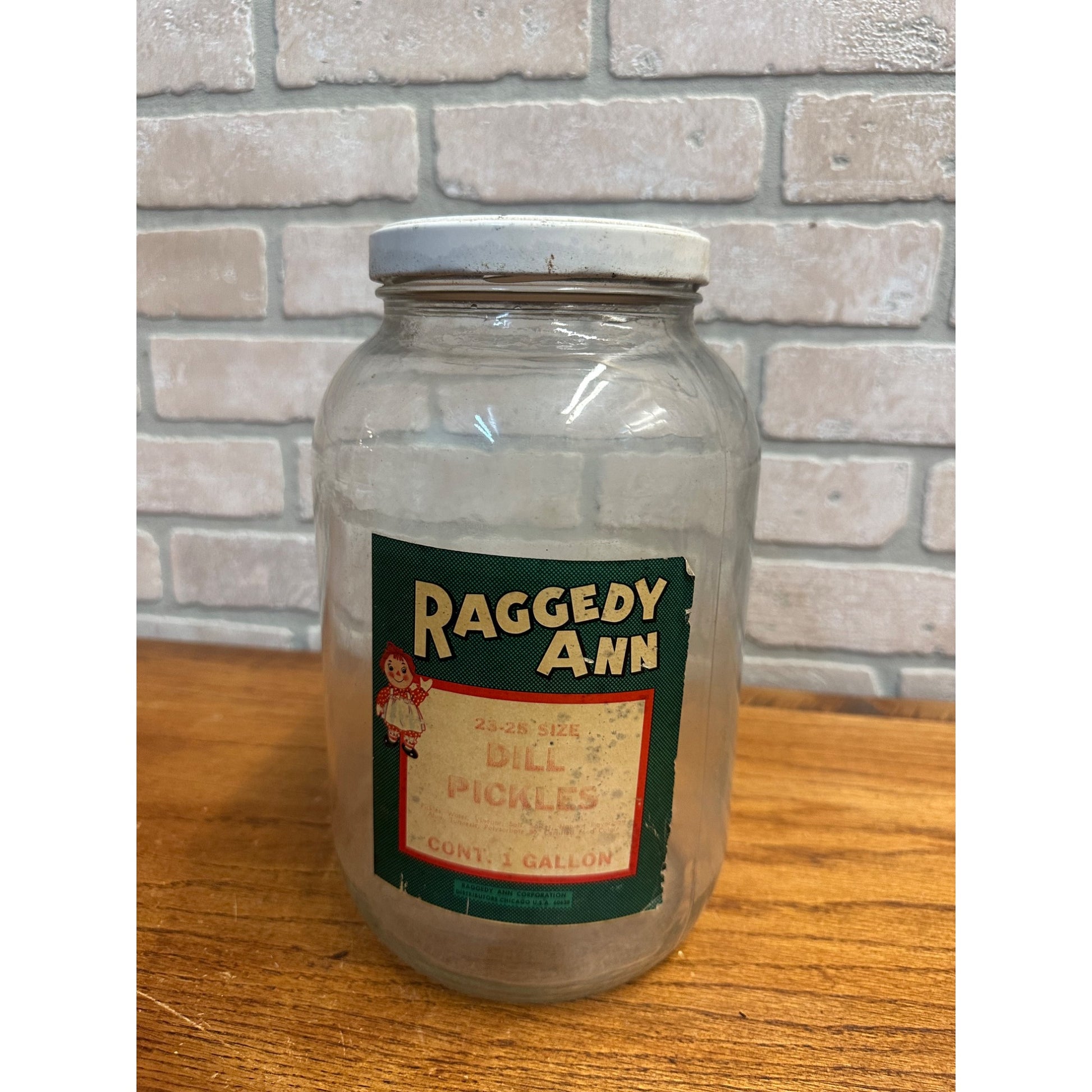 Vintage Raggedy Ann Brand Dill Pickles Glass Jar 1 Gallon