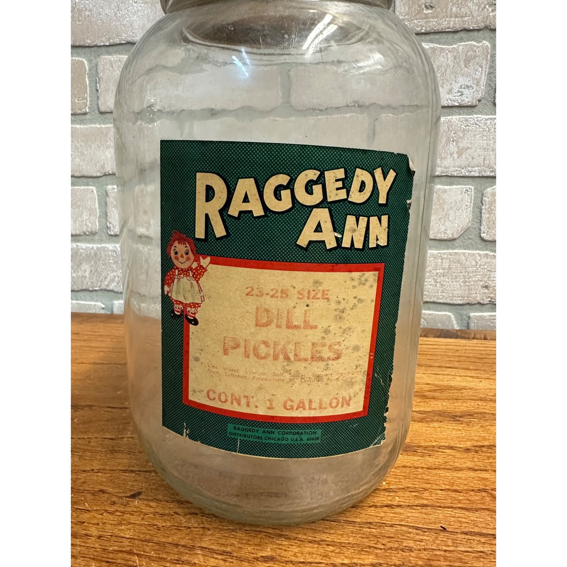 Vintage Raggedy Ann Brand Dill Pickles Glass Jar 1 Gallon