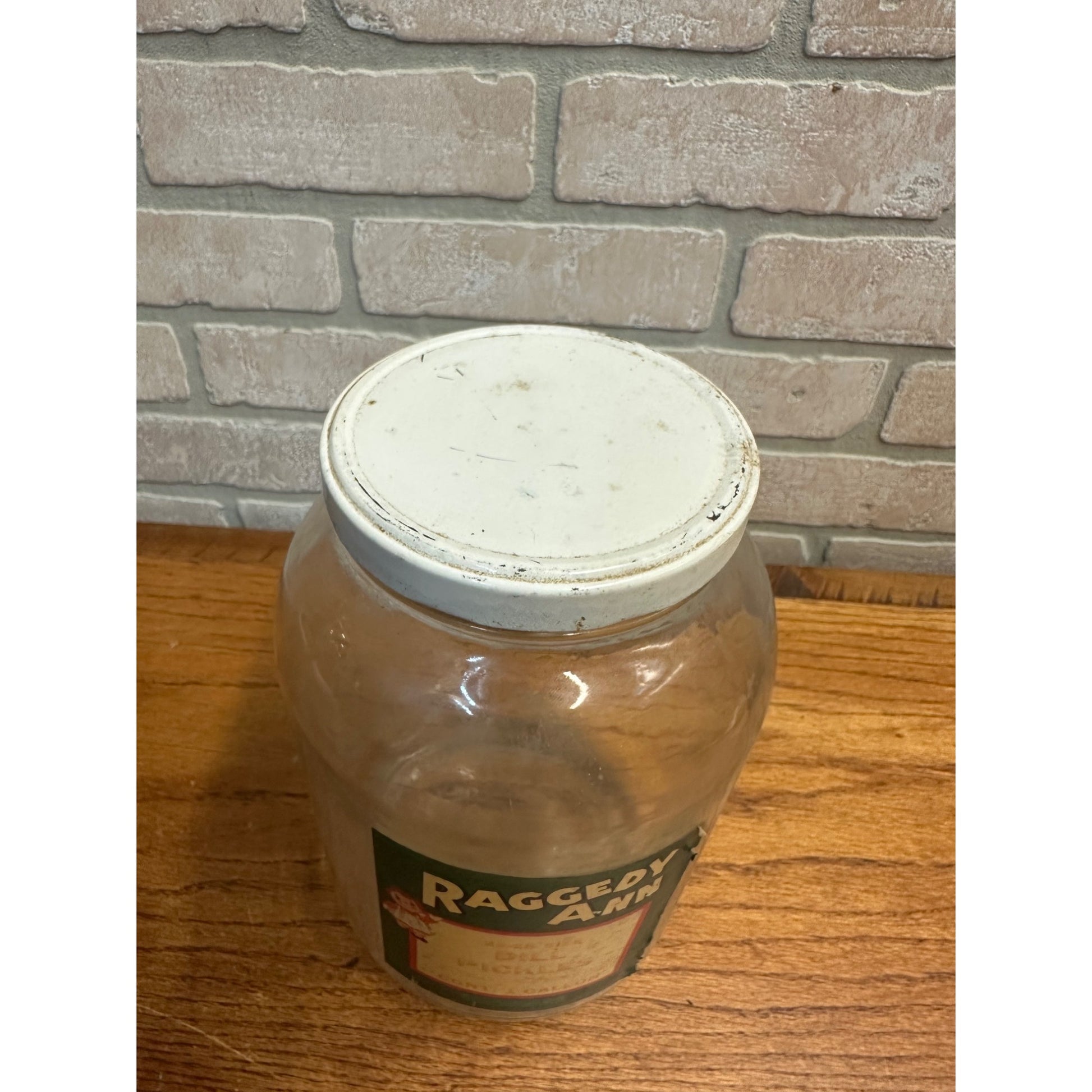 Vintage Raggedy Ann Brand Dill Pickles Glass Jar 1 Gallon