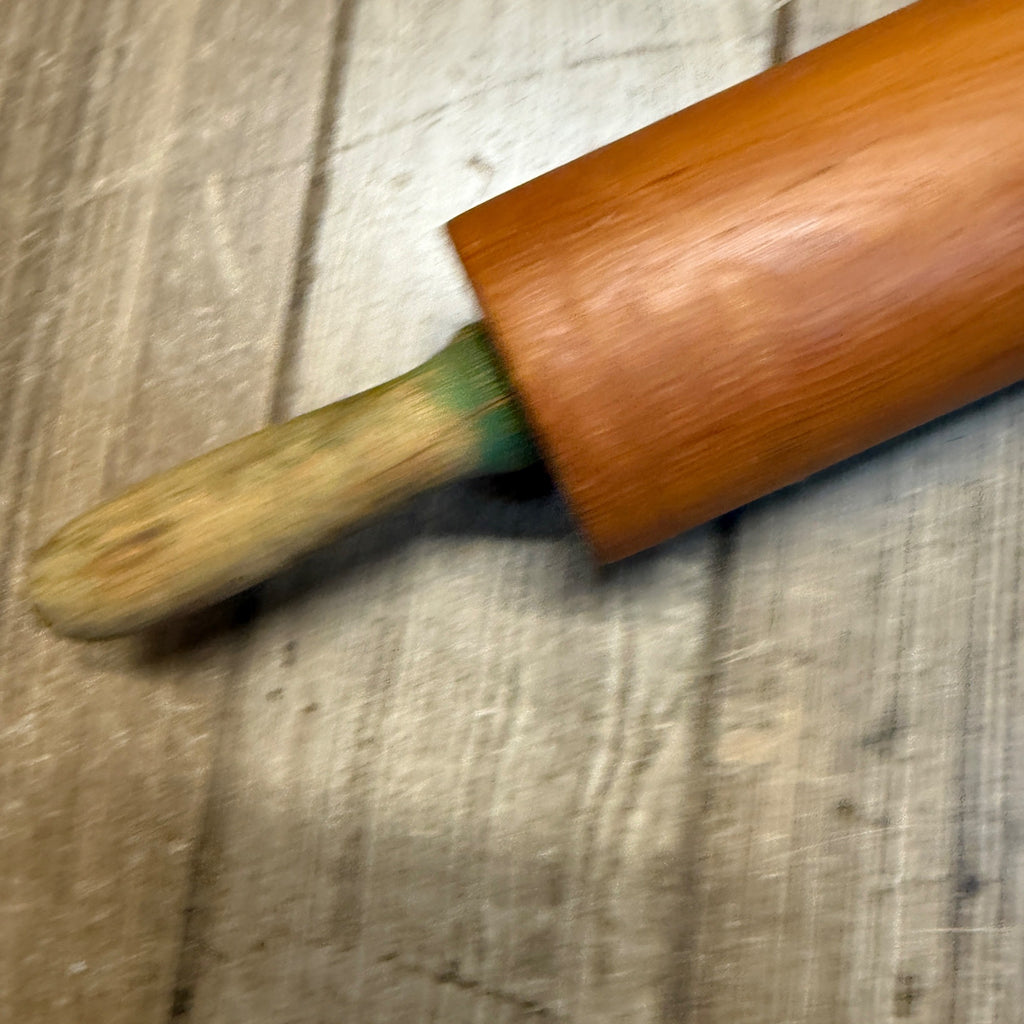 Vintage Rolling Pin Primitive Wood Distressed Green Handles 18"