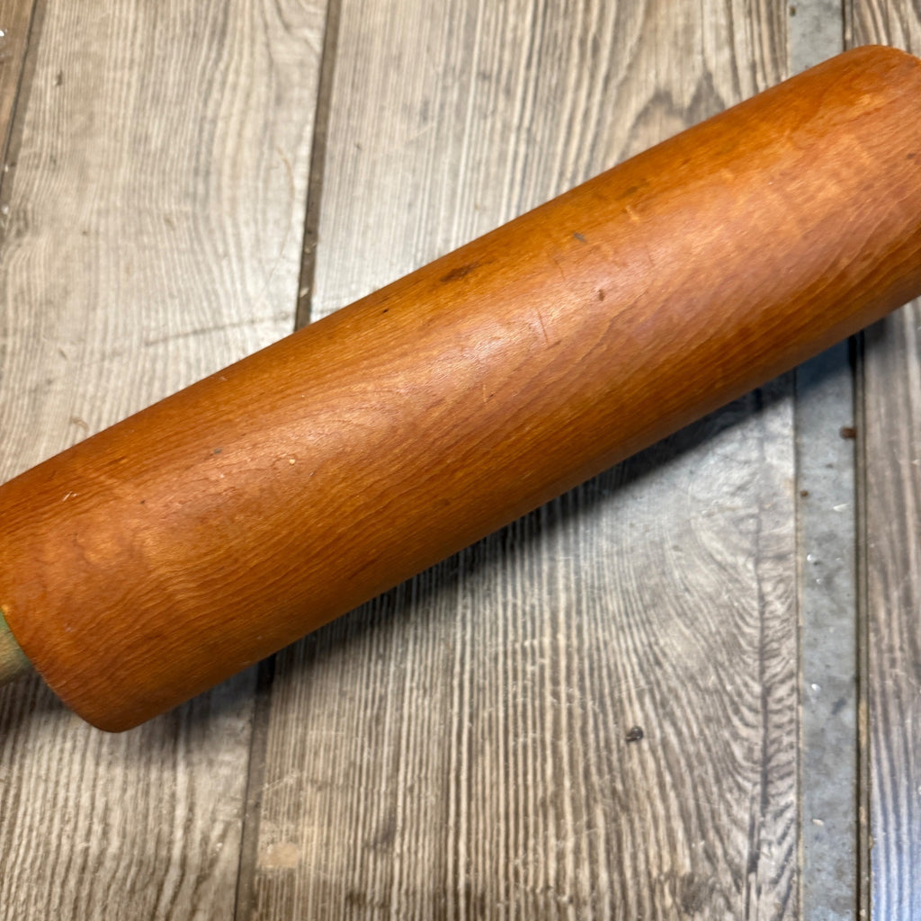 Vintage Rolling Pin Primitive Wood Distressed Green Handles 18"