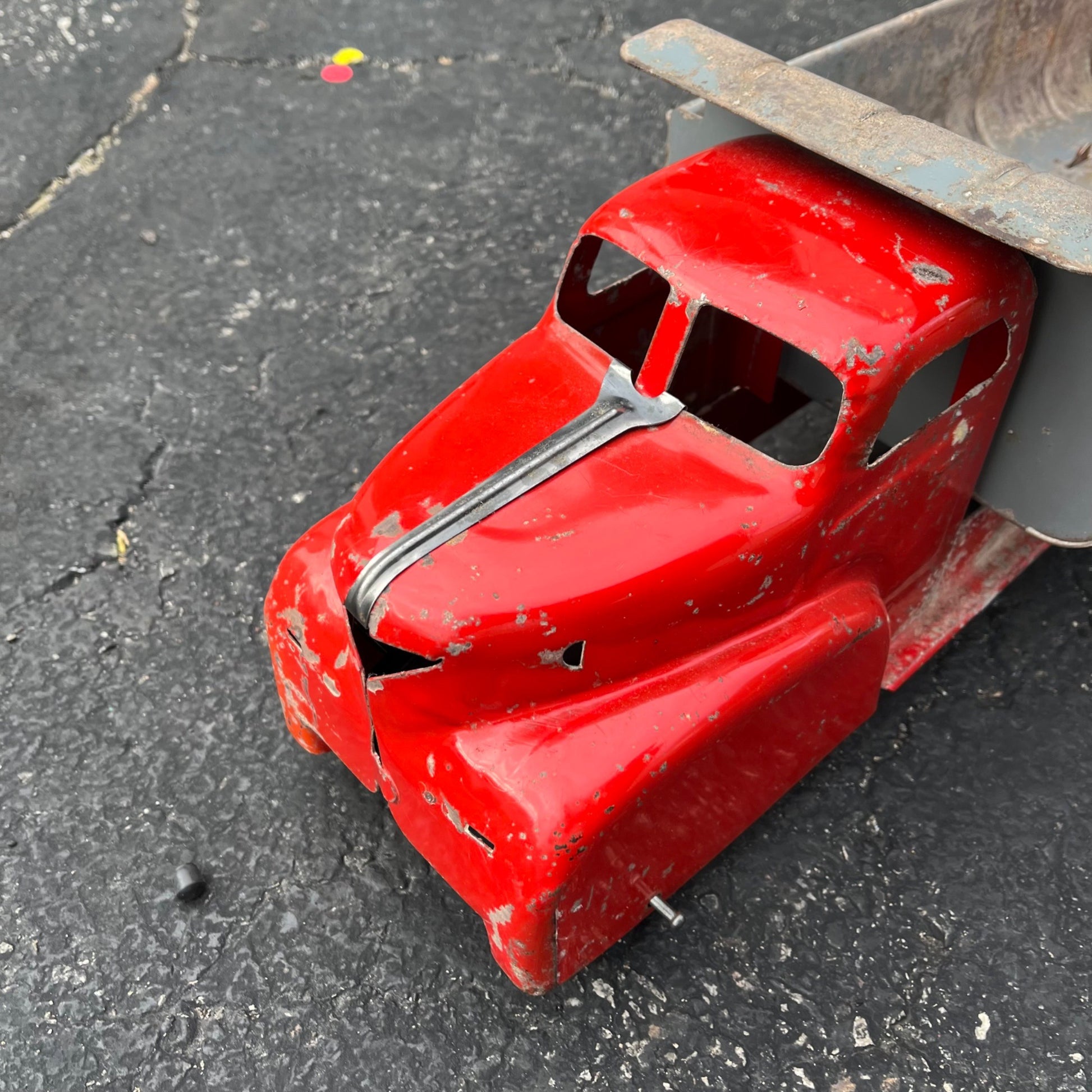 Vintage Marx Lumar Construction Gray & Red Dump Truck Pressed Steel Toy
