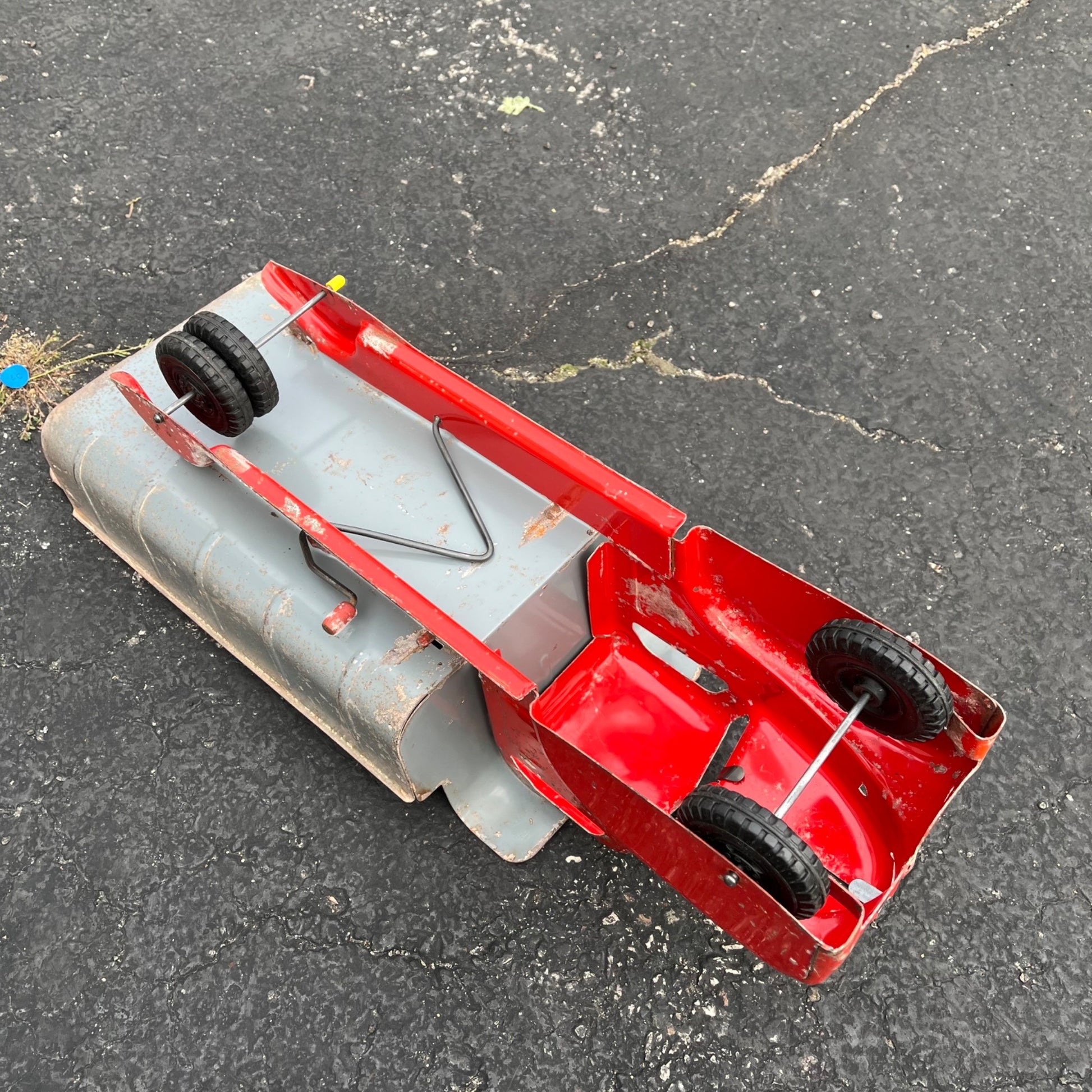 Vintage Marx Lumar Construction Gray & Red Dump Truck Pressed Steel Toy