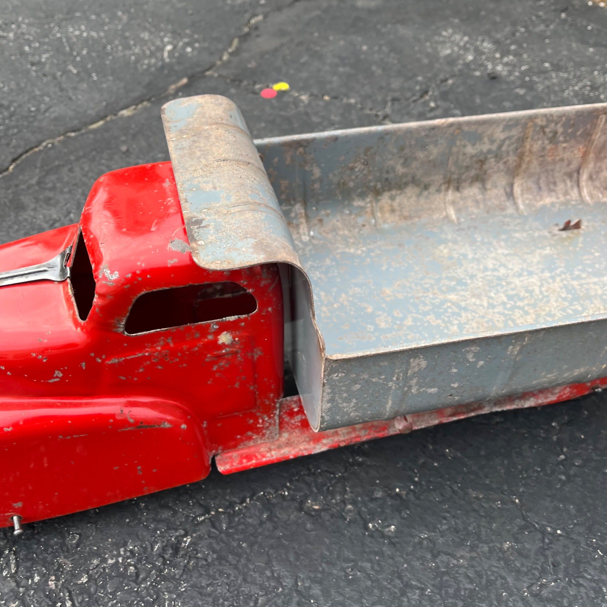 Vintage Marx Lumar Construction Gray & Red Dump Truck Pressed Steel Toy