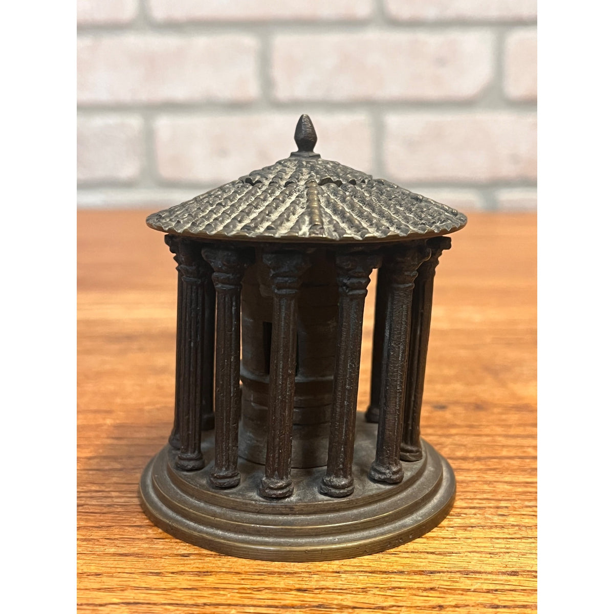 RARE Antique 19th c. Grand Tour Bronze Inkwell of The Temple of Hercules Rome
