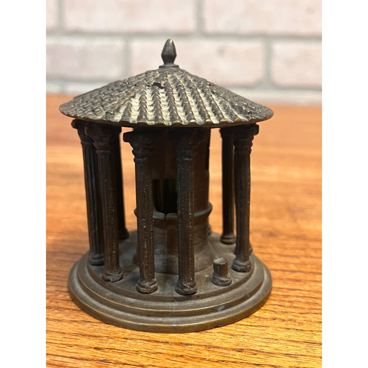 RARE Antique 19th c. Grand Tour Bronze Inkwell of The Temple of Hercules Rome