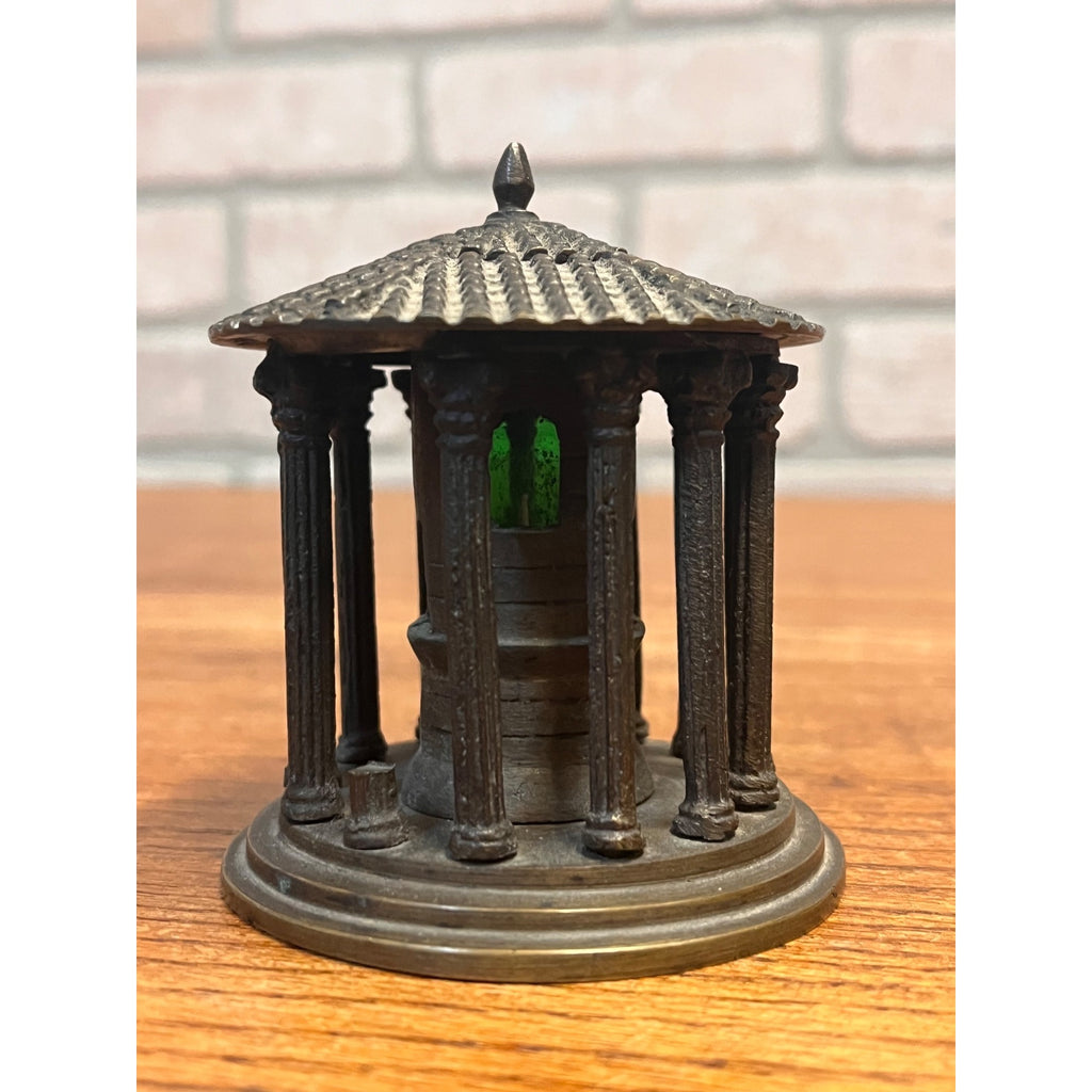 RARE Antique 19th c. Grand Tour Bronze Inkwell of The Temple of Hercules Rome