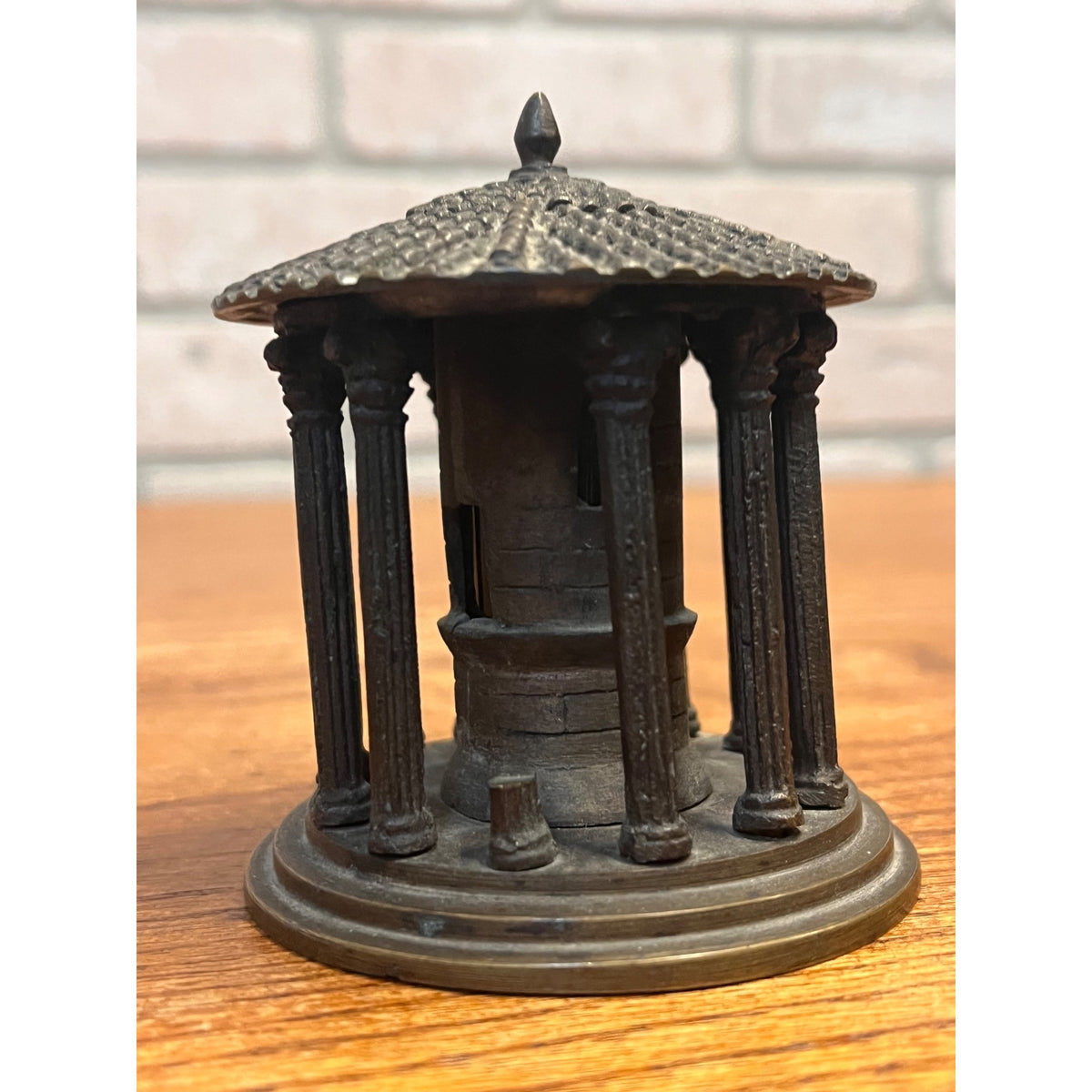 RARE Antique 19th c. Grand Tour Bronze Inkwell of The Temple of Hercules Rome