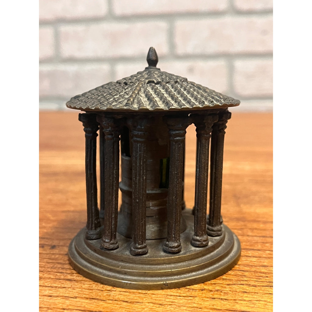 RARE Antique 19th c. Grand Tour Bronze Inkwell of The Temple of Hercules Rome