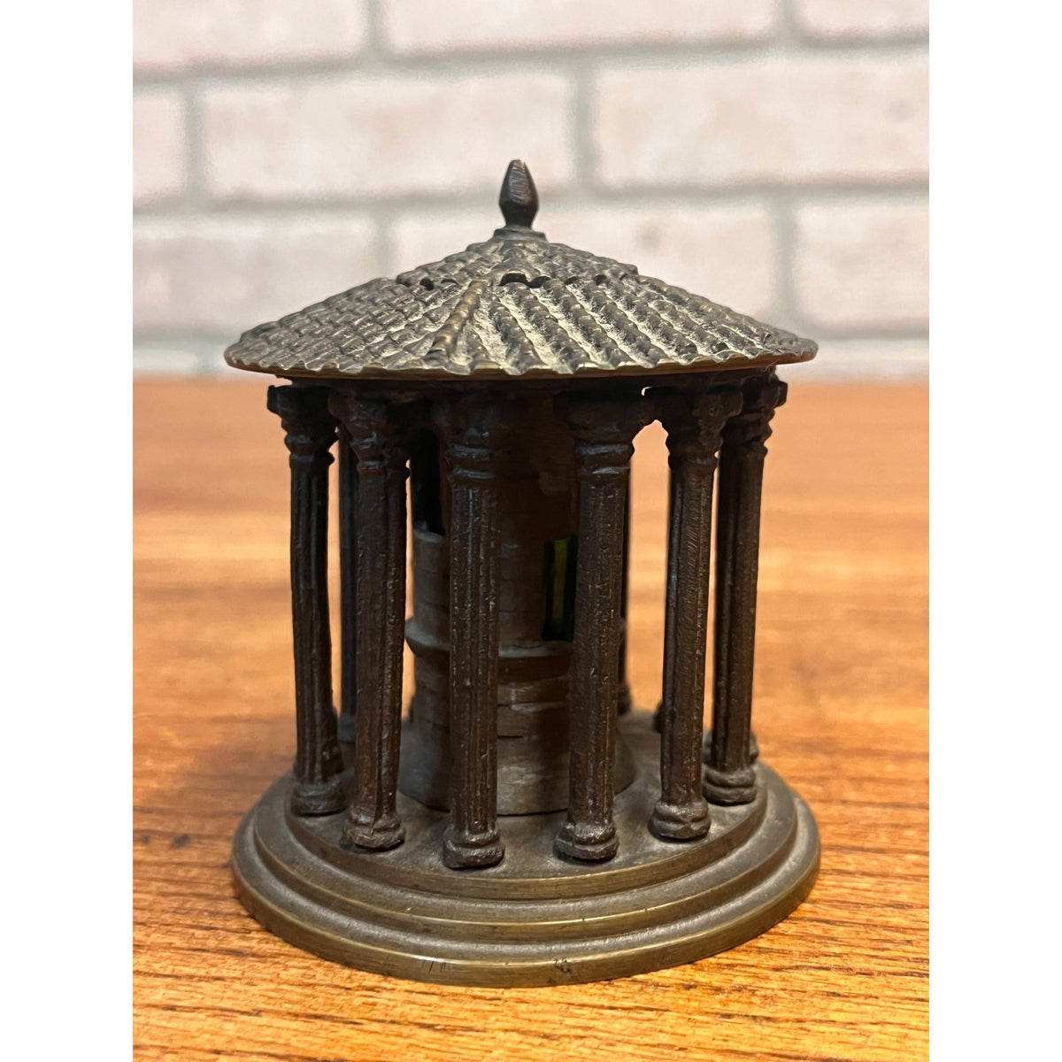 RARE Antique 19th c. Grand Tour Bronze Inkwell of The Temple of Hercules Rome