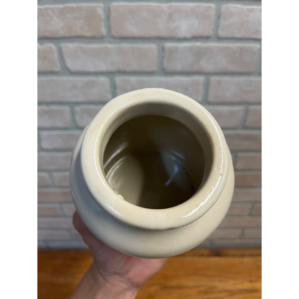 Vintage French Lab Lagney Petite Off-White Glazed Stoneware Mustard Crock Primitive Kitchen Decor