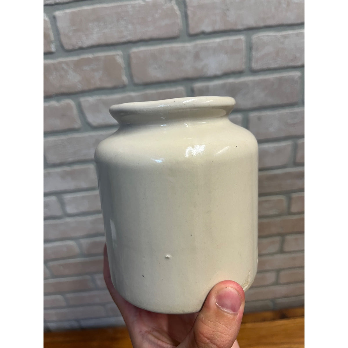 Vintage French Lab Lagney Petite Off-White Glazed Stoneware Mustard Crock Primitive Kitchen Decor