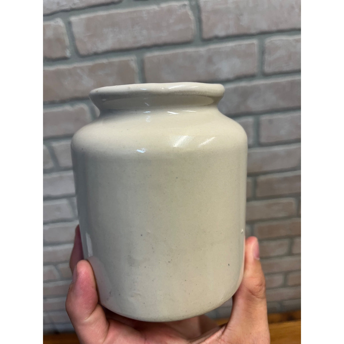 Vintage French Lab Lagney Petite Off-White Glazed Stoneware Mustard Crock Primitive Kitchen Decor