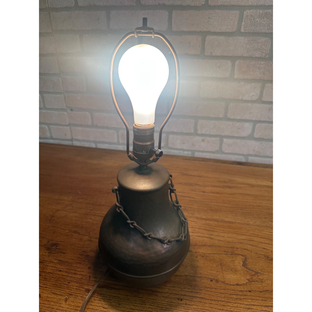 Vintage Arts & Crafts Hammered Copper & Iron Chain Table Lamp Mission