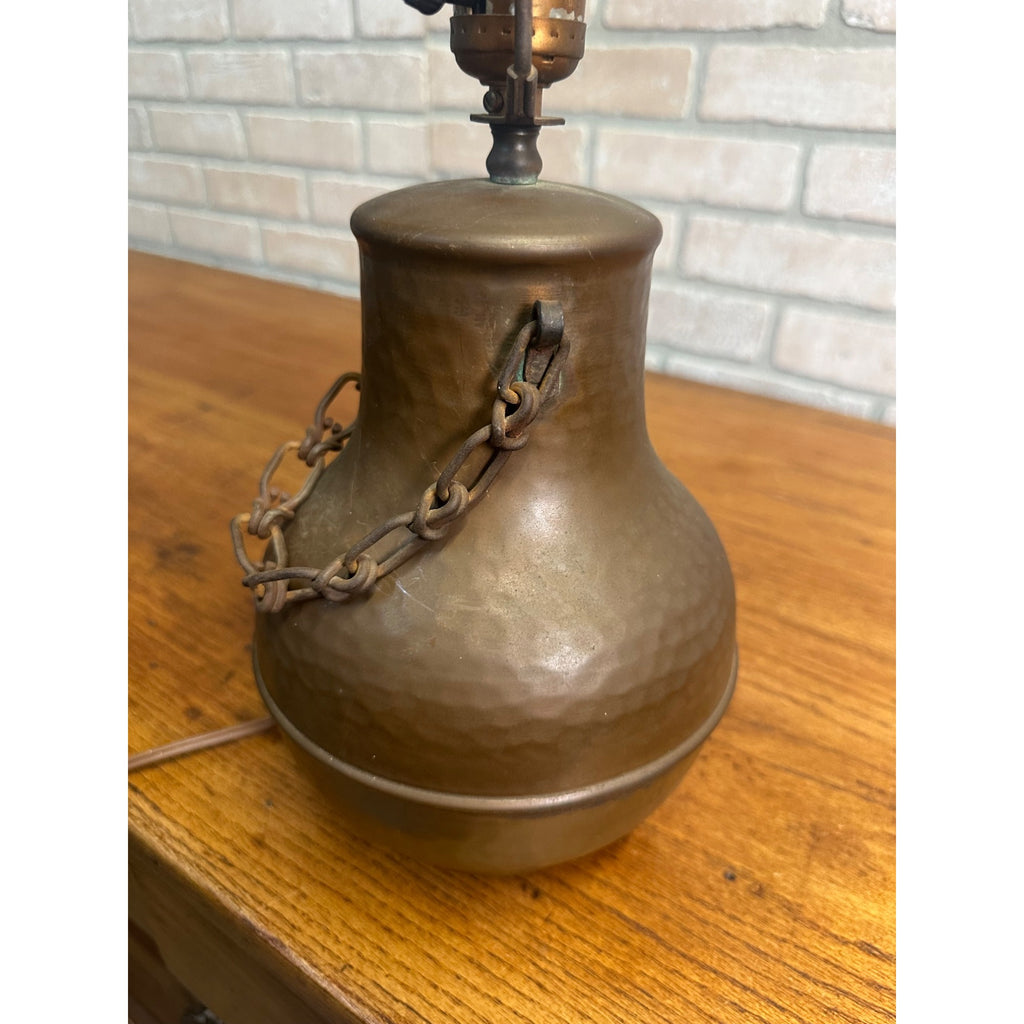 Vintage Arts & Crafts Hammered Copper & Iron Chain Table Lamp Mission