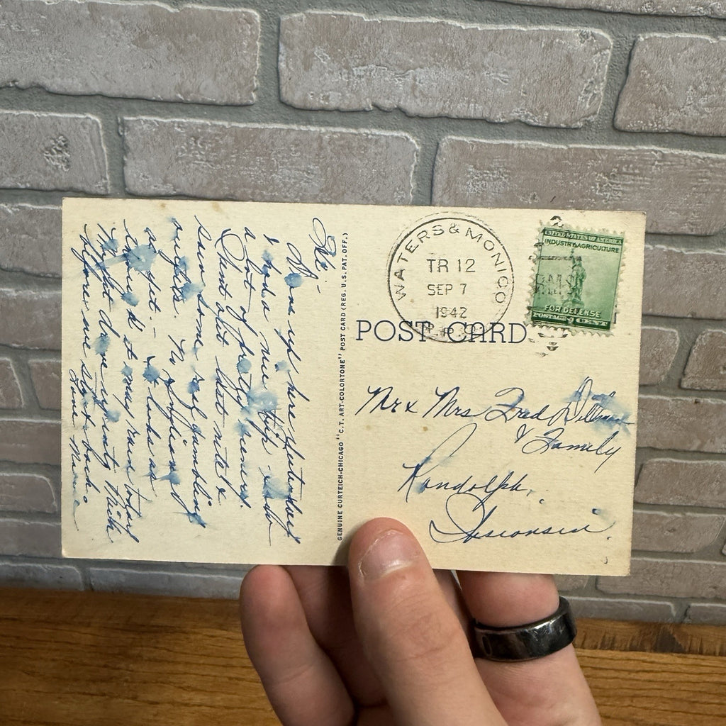 Greeting From Eagle River Wisconsin Linen Postcard 1942