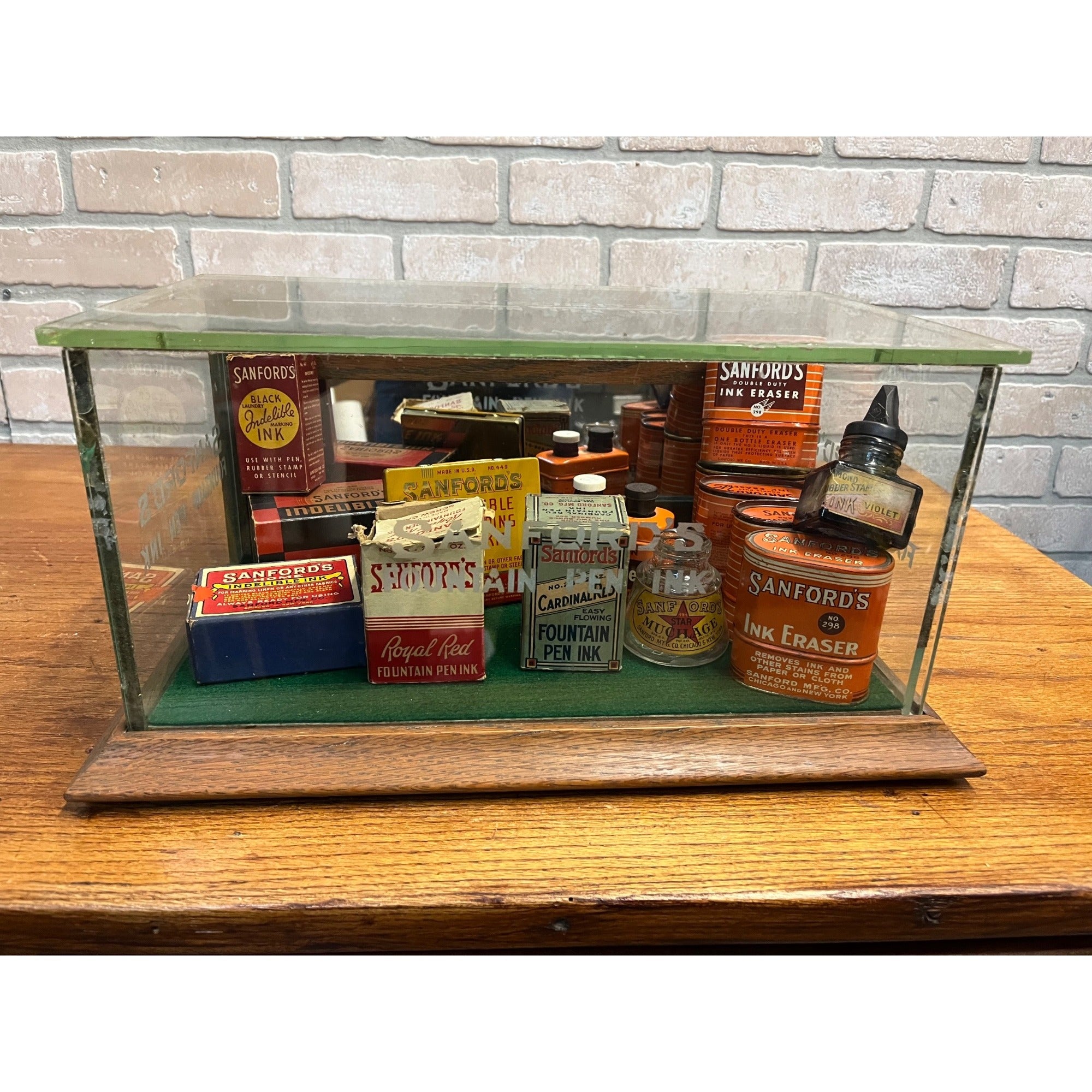 Vintage Sanford's Fountain Pen Ink General Store Display Case Advertising Glass