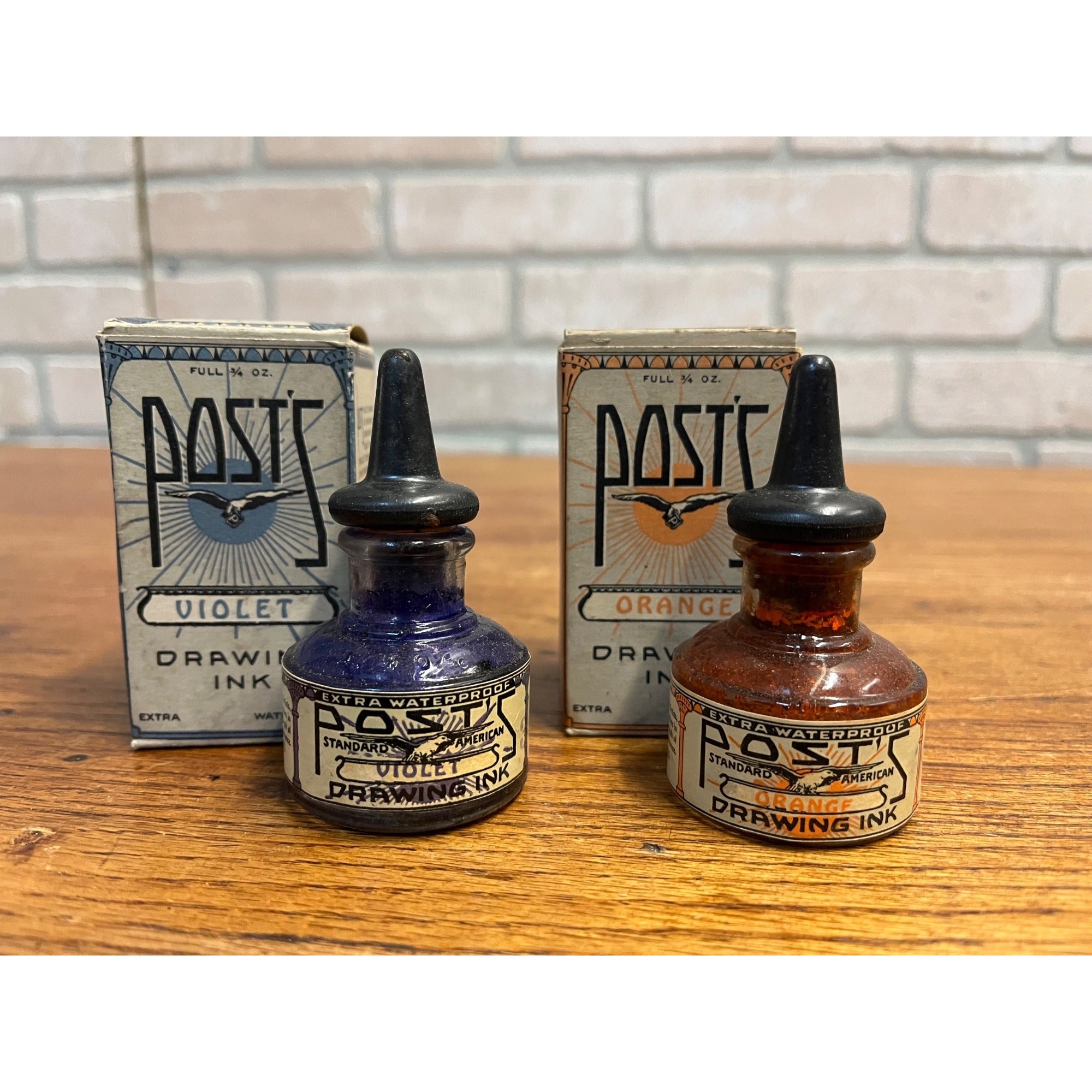 Scarce Post's American Orange Violet Drawing Ink 1930s Bottles W/ Box