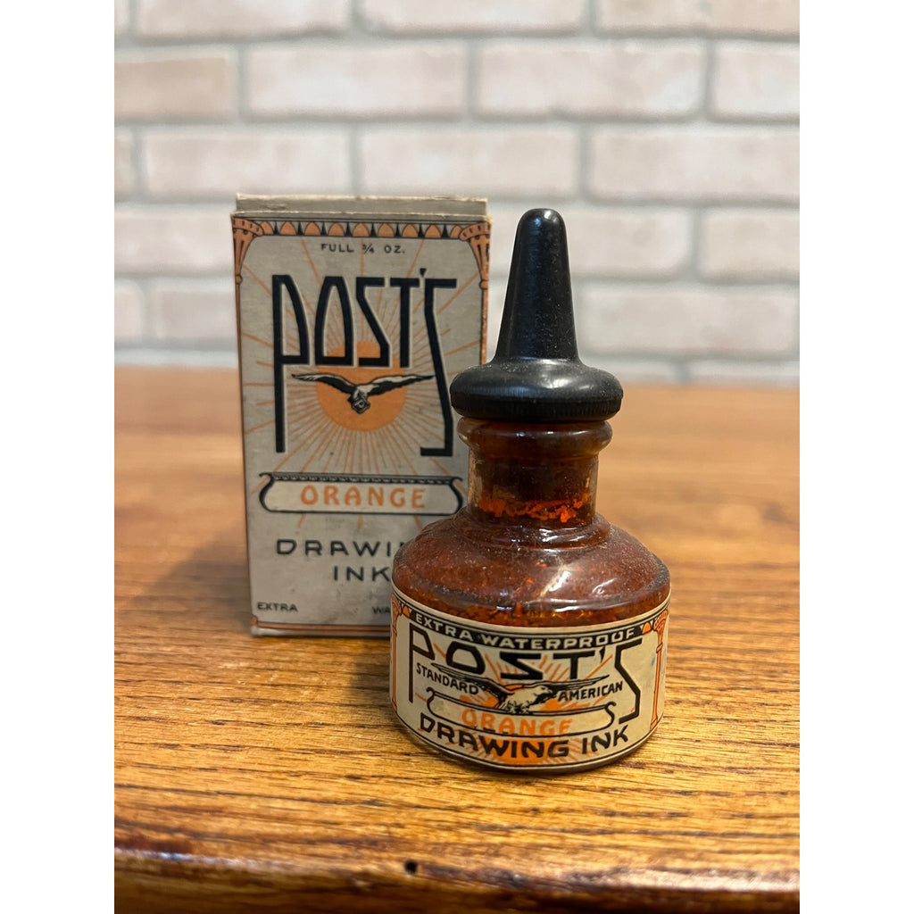 Scarce Post's American Orange Violet Drawing Ink 1930s Bottles W/ Box