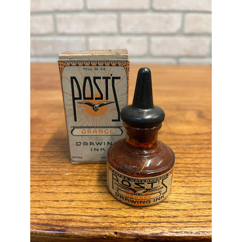 Scarce Post's American Orange Violet Drawing Ink 1930s Bottles W/ Box