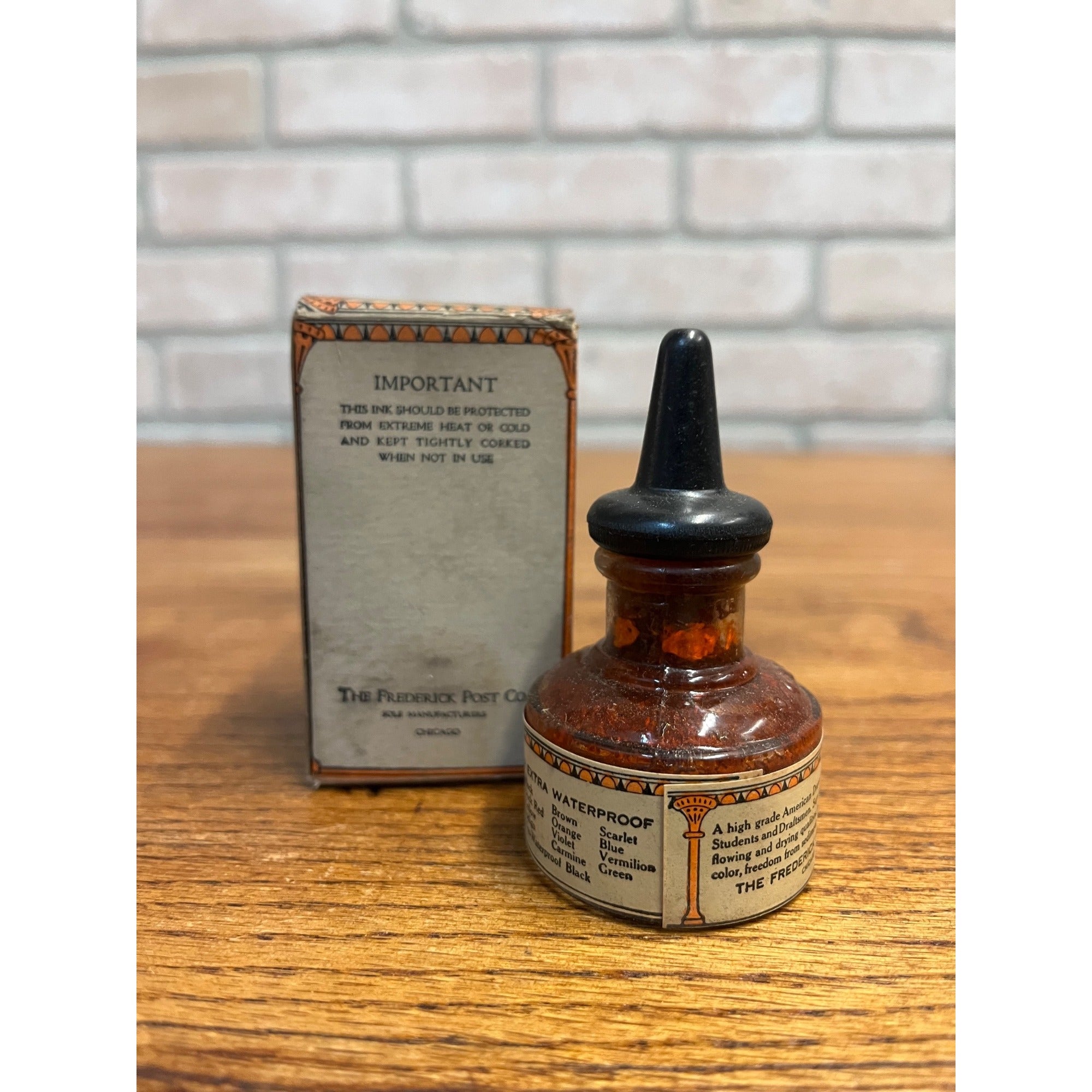 Scarce Post's American Orange Violet Drawing Ink 1930s Bottles W/ Box