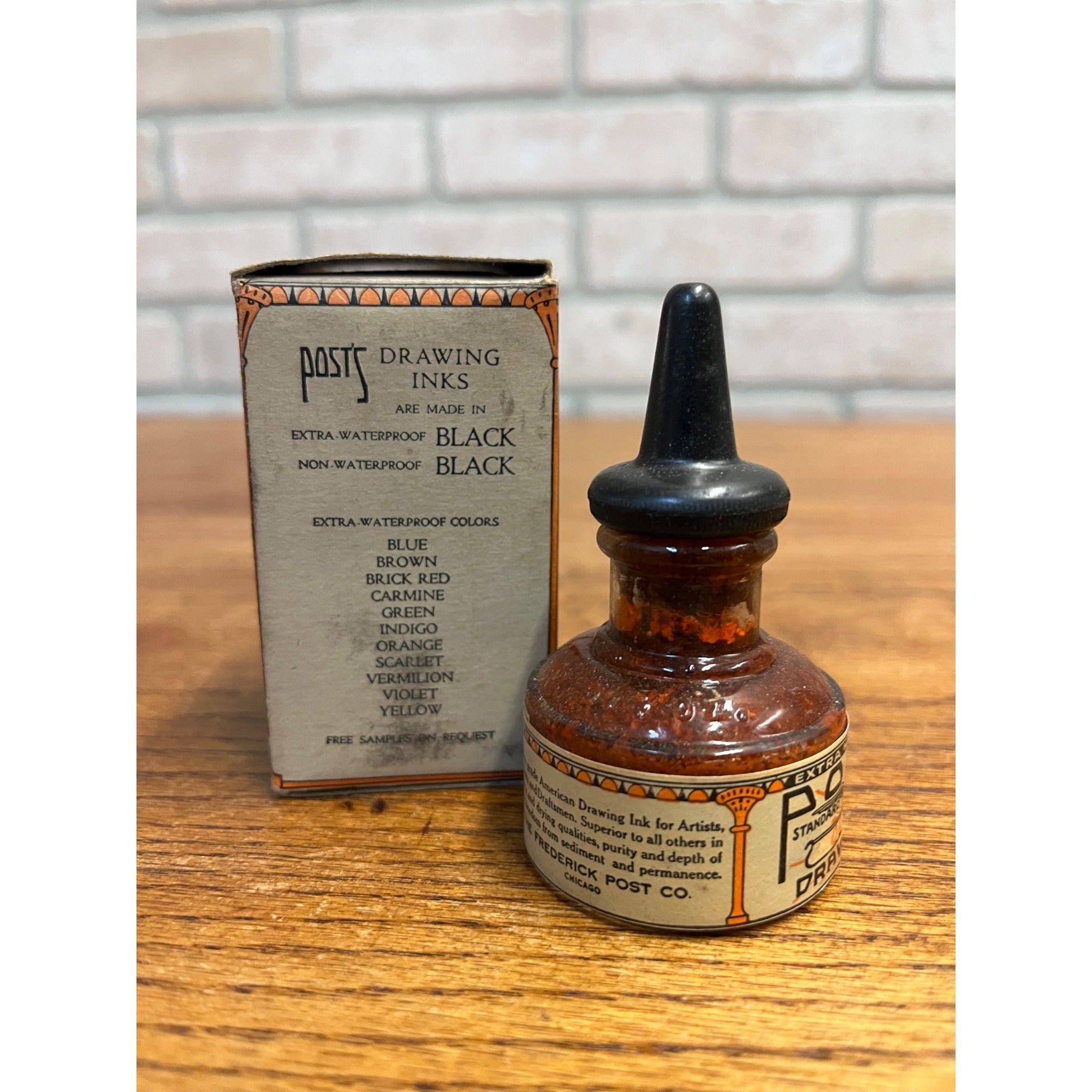 Scarce Post's American Orange Violet Drawing Ink 1930s Bottles W/ Box