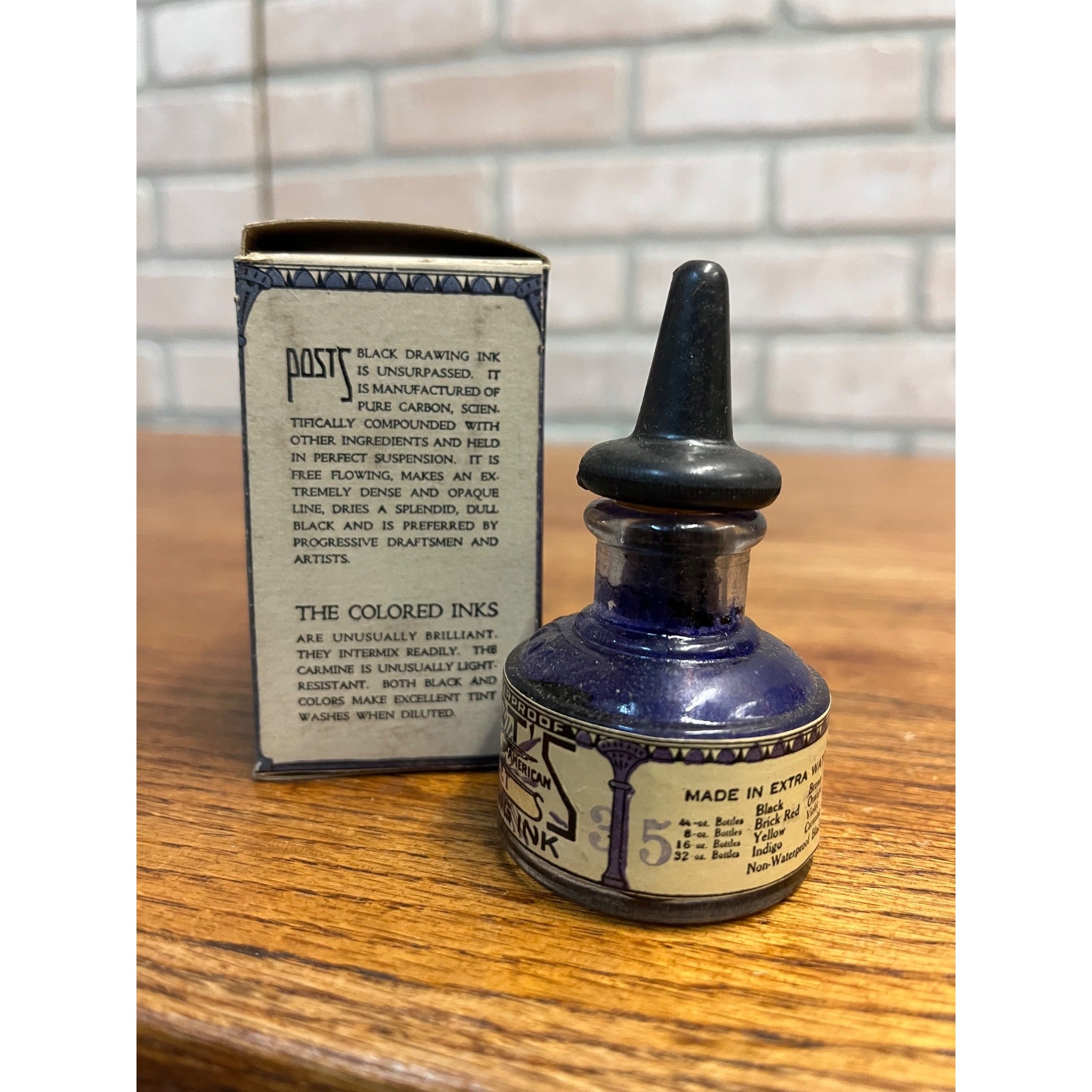 Scarce Post's American Orange Violet Drawing Ink 1930s Bottles W/ Box
