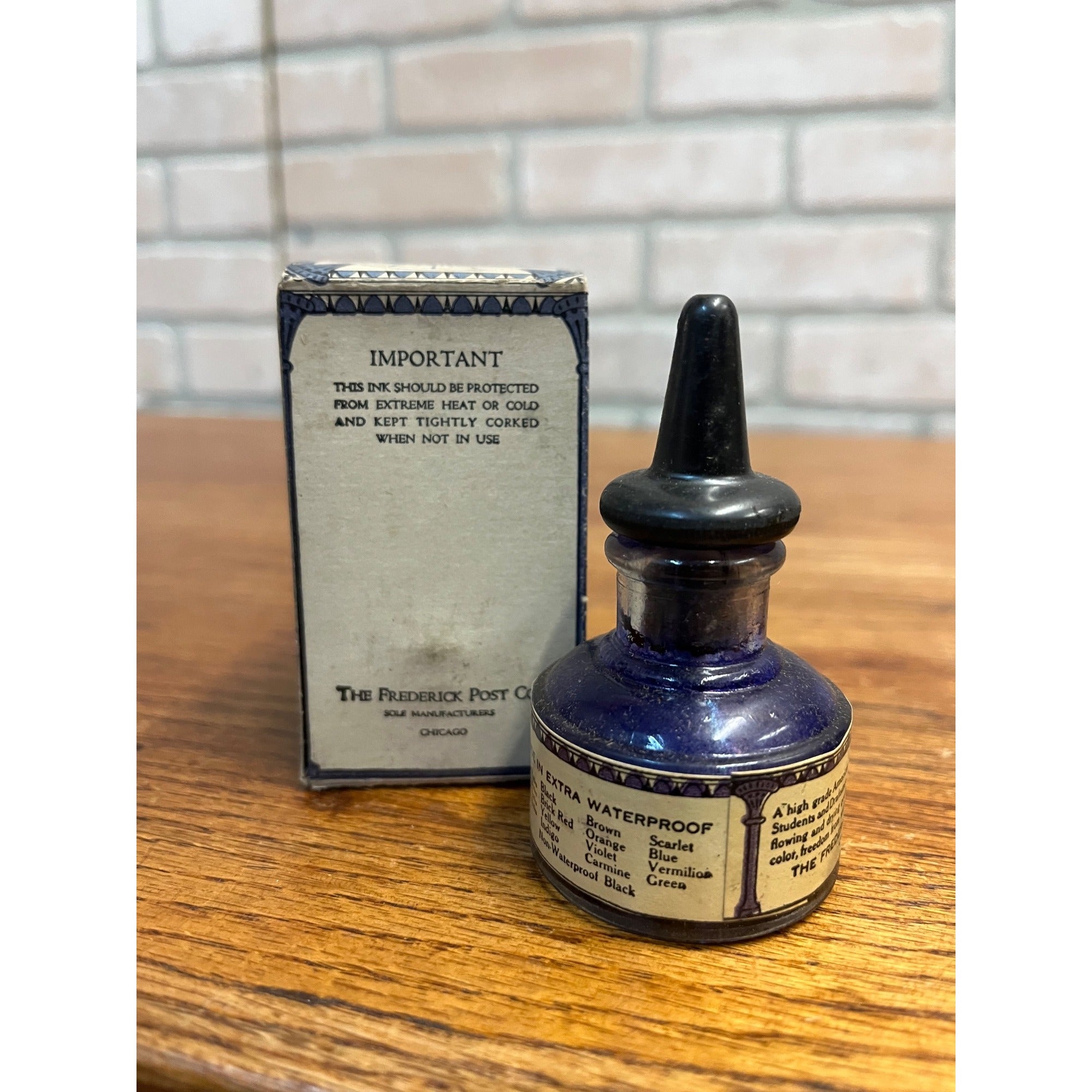 Scarce Post's American Orange Violet Drawing Ink 1930s Bottles W/ Box