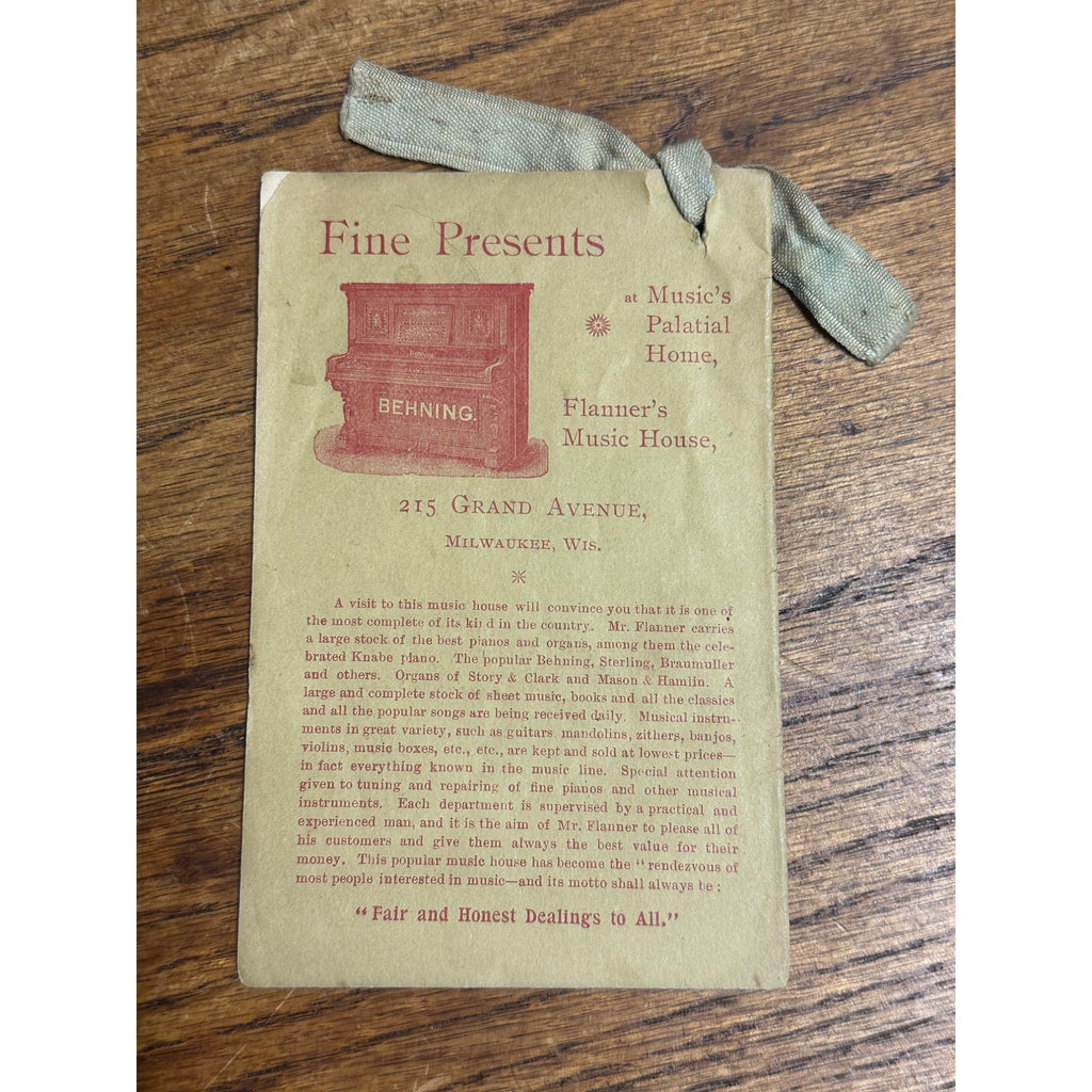 1890s Milwaukee Flanner's Music House Advertising Booklet Etiquette Wisconsin