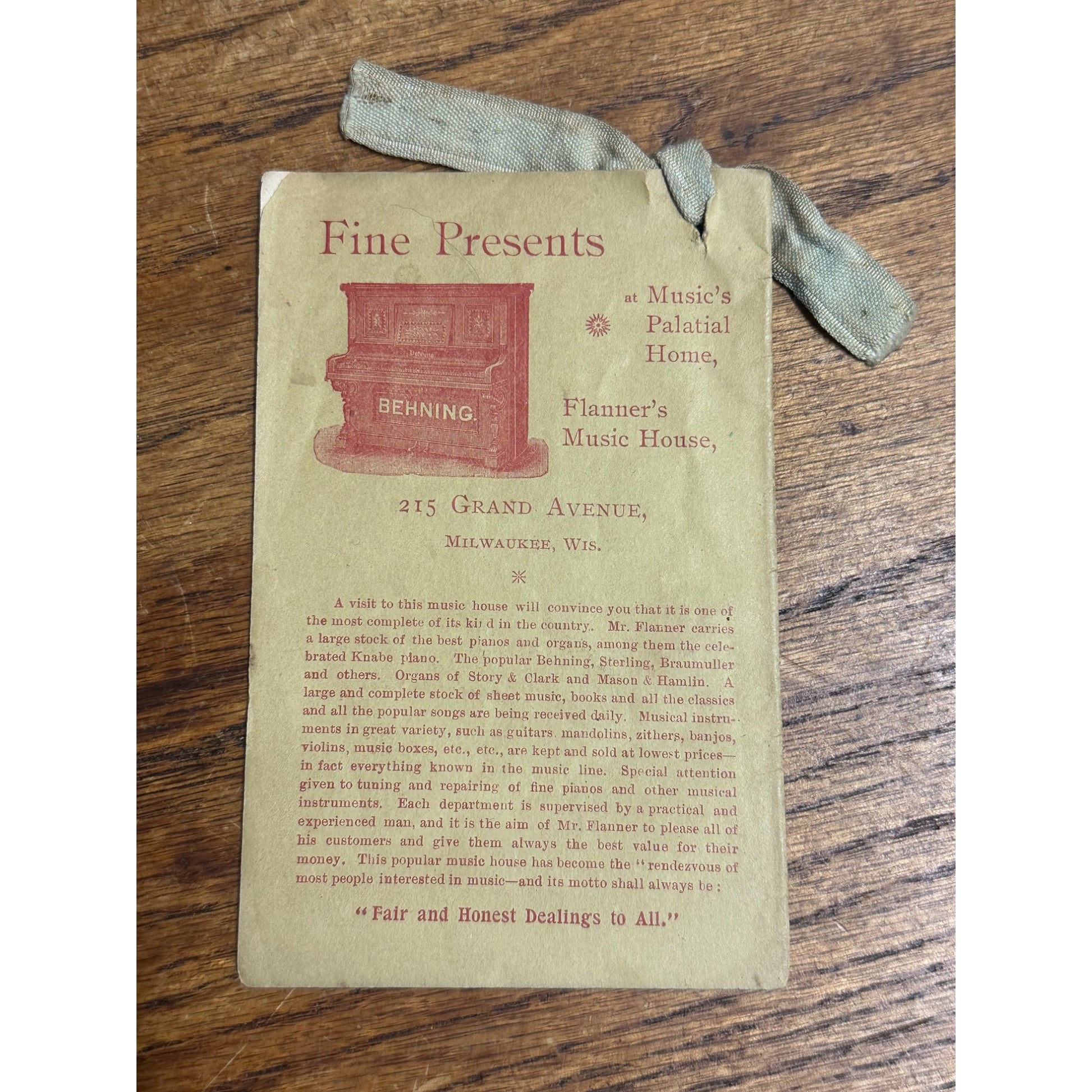 1890s Milwaukee Flanner's Music House Advertising Booklet Etiquette Wisconsin