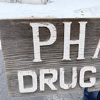 Vintage Pharmacy Drug Store Wooden Advertising Trade Sign Pharm Co Redgranite WI
