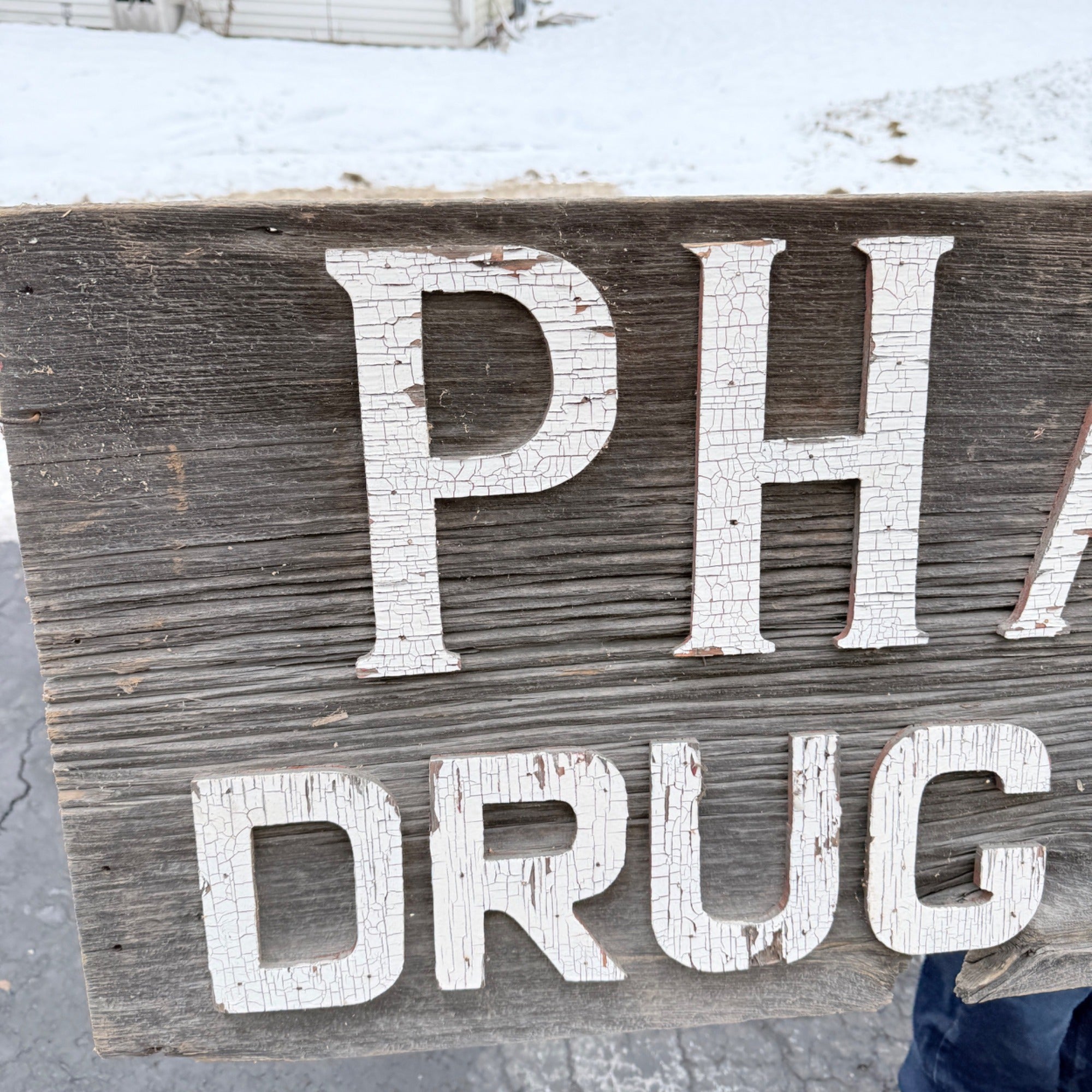 Vintage Pharmacy Drug Store Wooden Advertising Trade Sign Pharm Co Redgranite WI