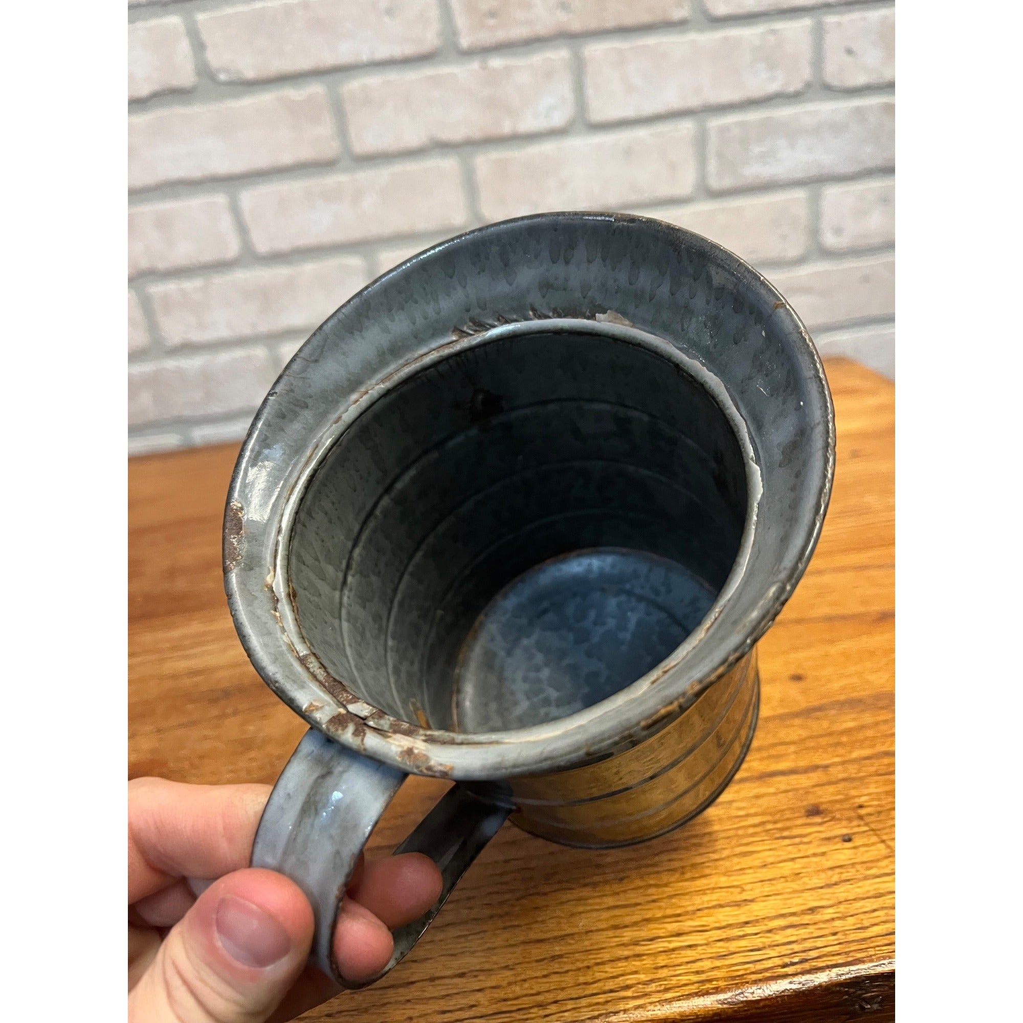 Antique Primitive Gray Enamel Graniteware Measure Grey Farmhouse Decor