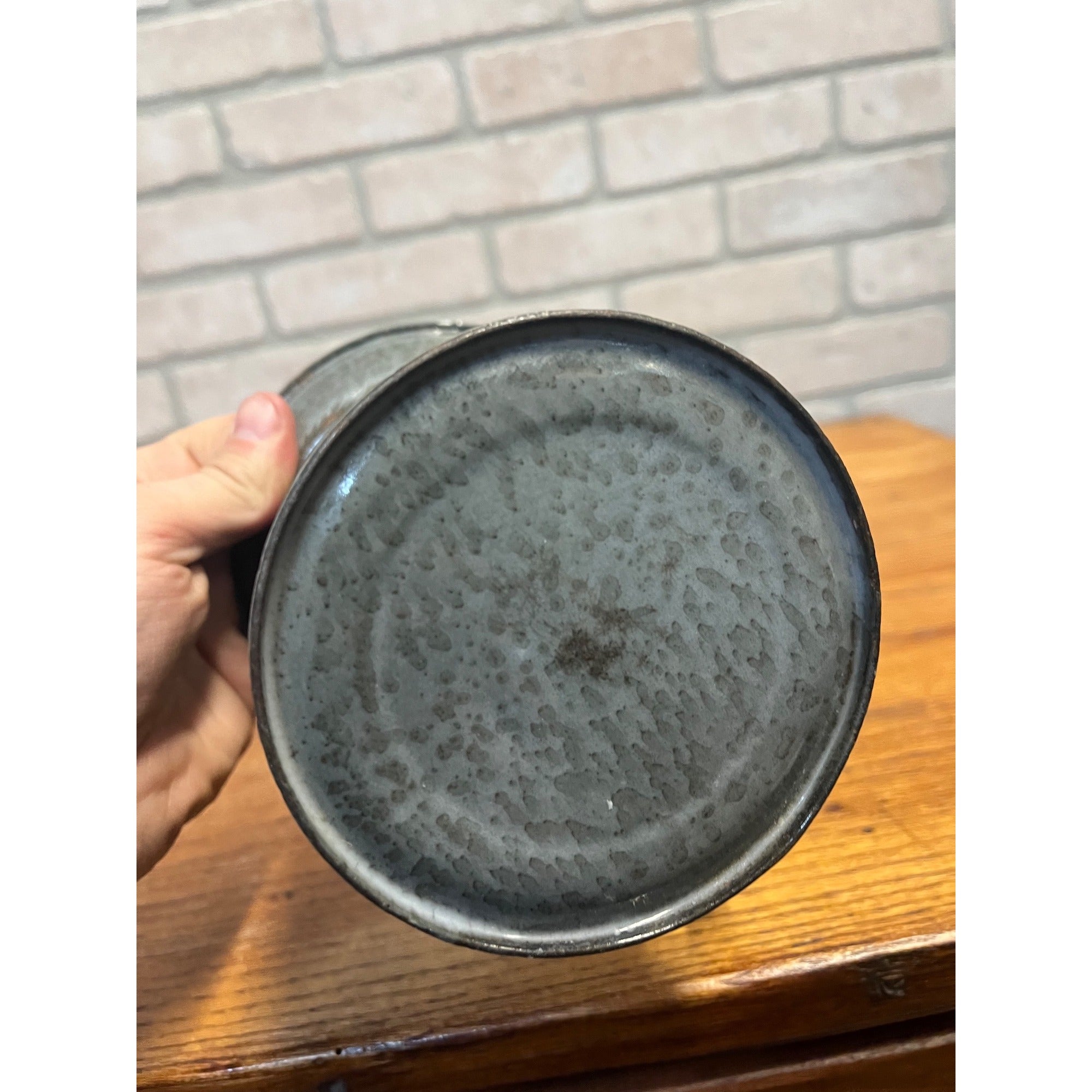 Antique Primitive Gray Enamel Graniteware Measure Grey Farmhouse Decor