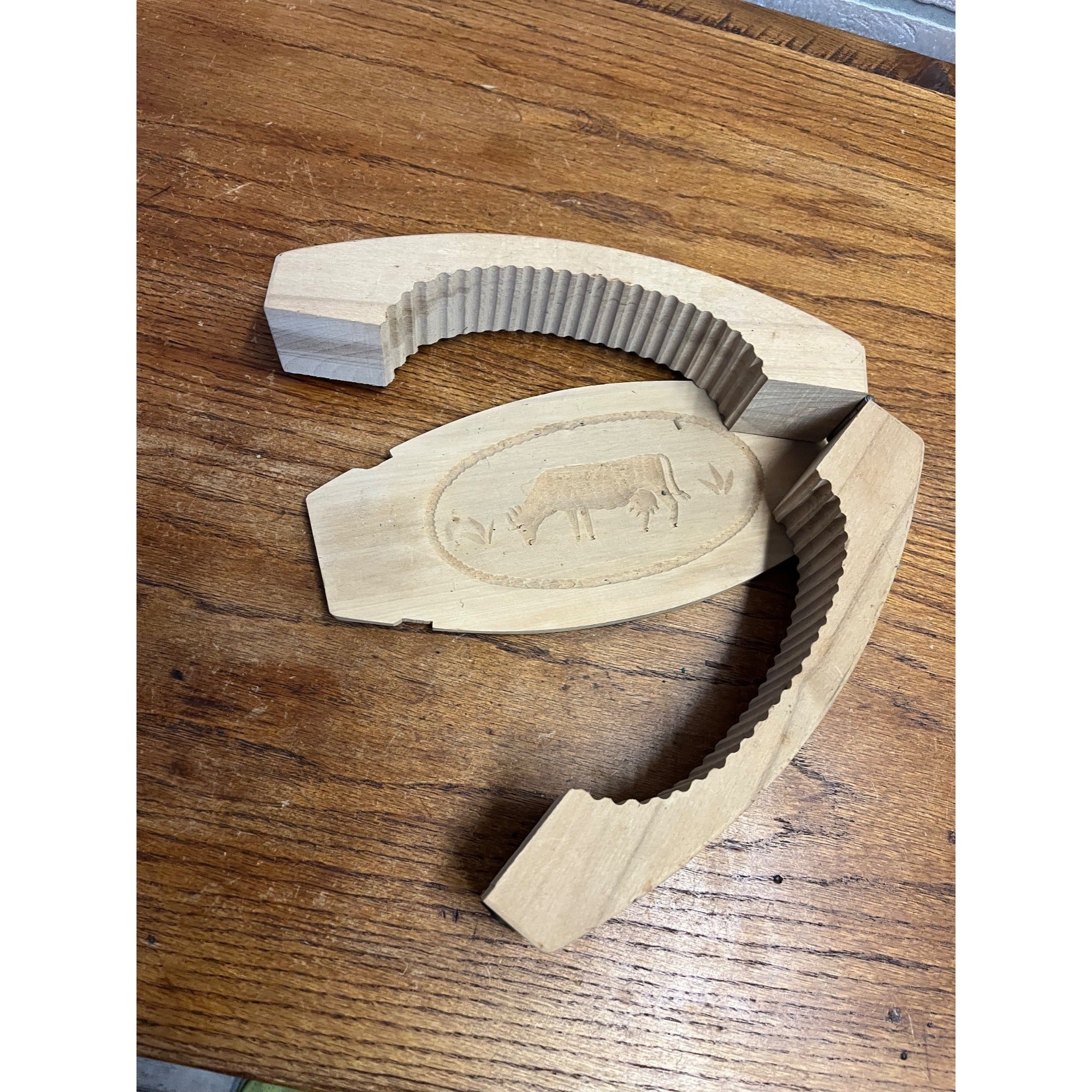 Vintage Wooden Cow Butter Mold Press 3-Part Farmhouse Butter press Dairy