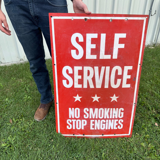 Original Self Service No Smoking Stop Engine Metal Sign Gas Service Station Red