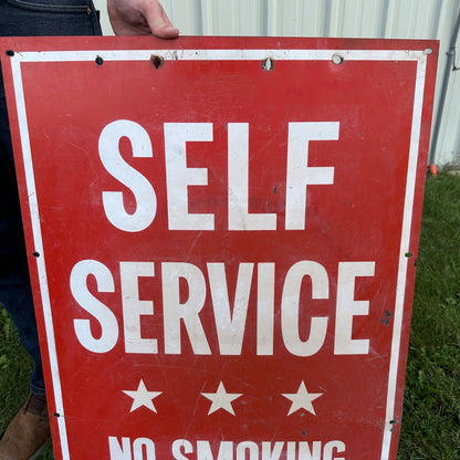 Original Self Service No Smoking Stop Engine Metal Sign Gas Service Station Red