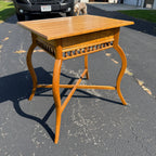 Antique Oak Parlor Side Table Curved Legs Spindle Gallery Victorian c1900 Lamp Table